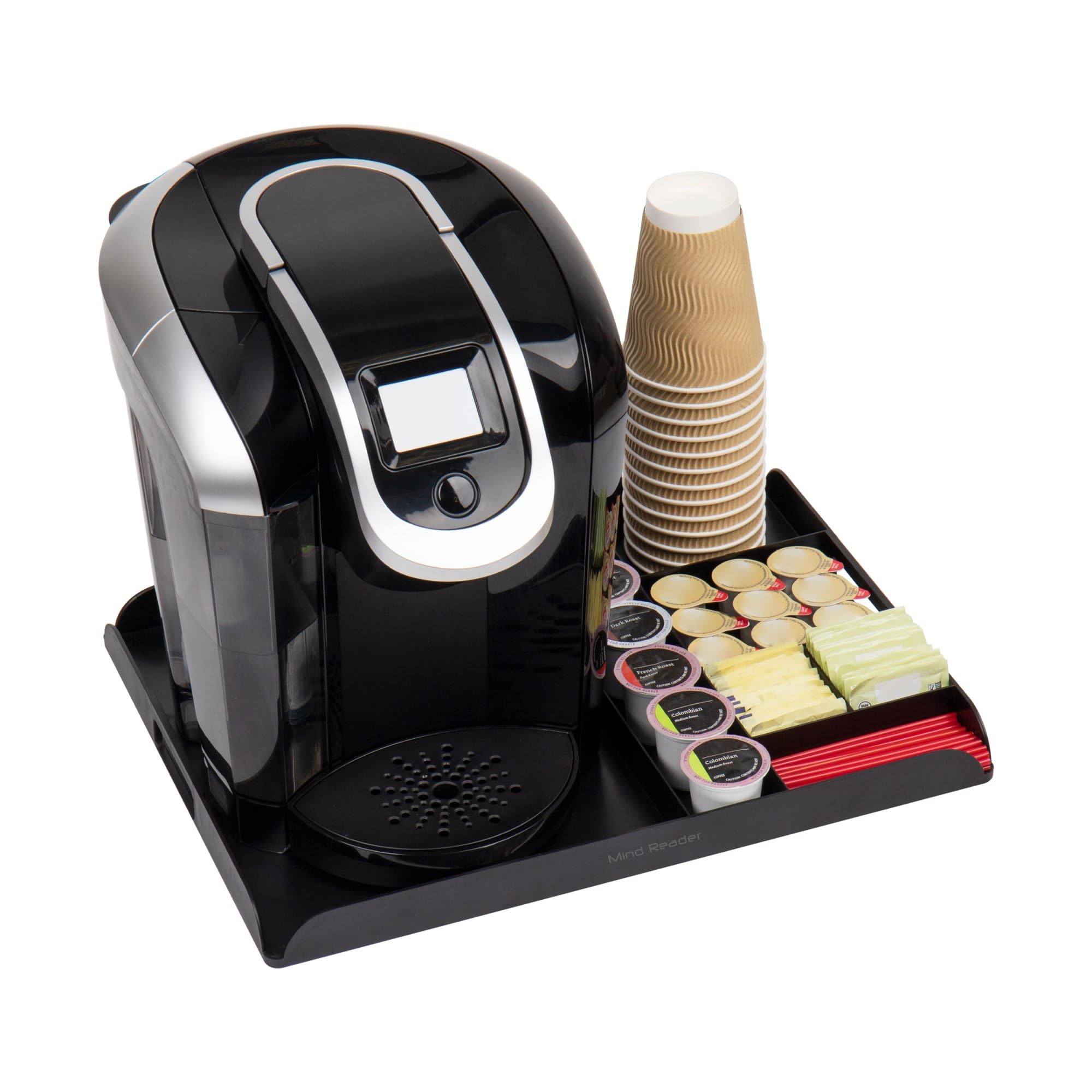 Mind Reader Coffee Station Serving Tray, 7 Pod Capacity, Countertop Organizer, Storage, 17.5'' L X 13.25'' W X 1.25'' H, Black