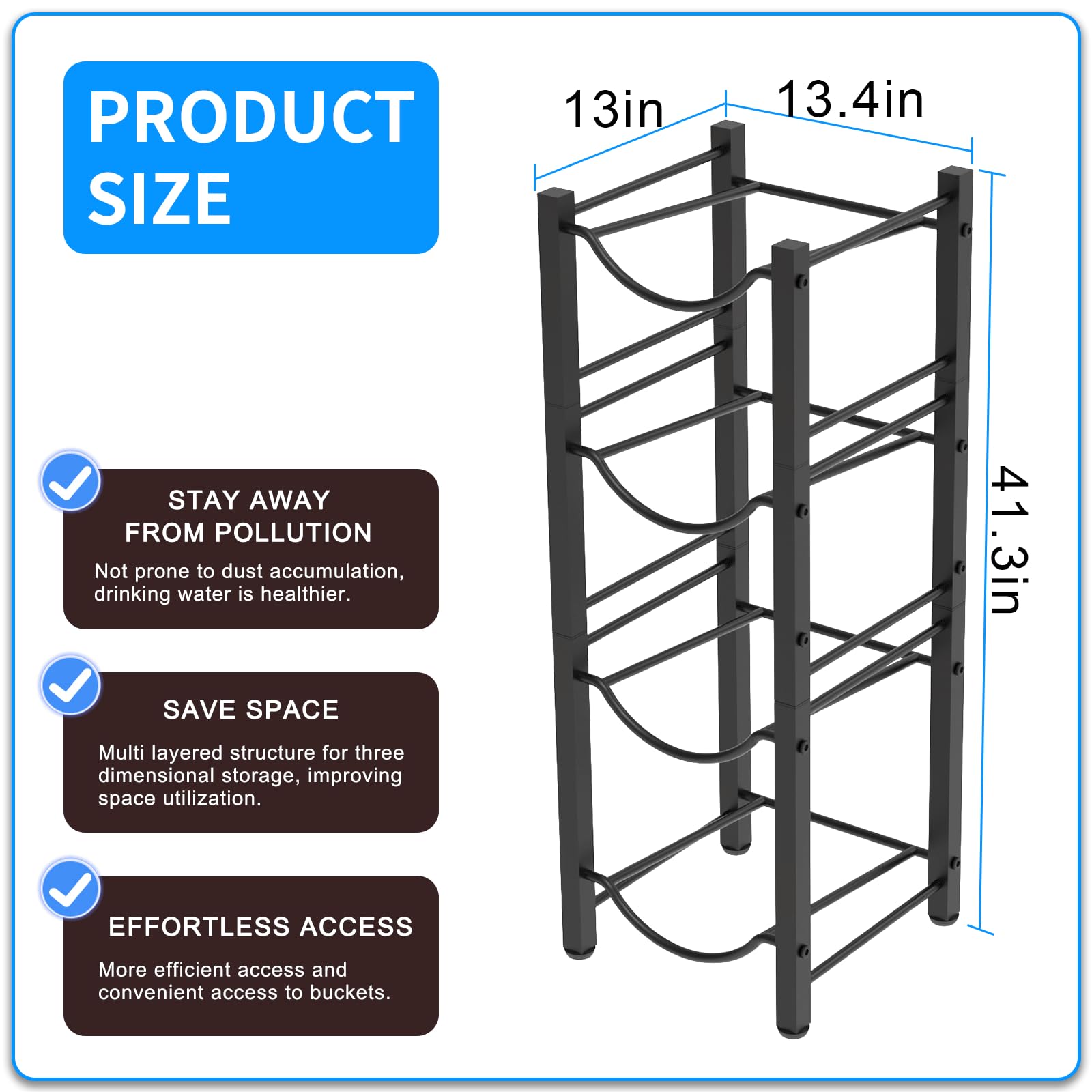 Semoprus 4 Tier Water Bottle Holder Storage Rack, 5 Gallon Water Jug Dispenser Stand, Heavy Duty, Black