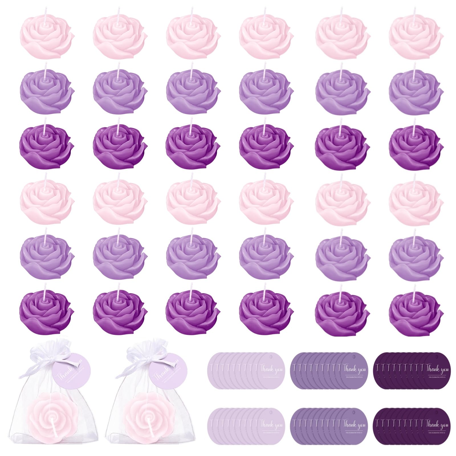 Treela 24 Set Flower Candles Wedding Favor for Guests Mini Purple Rose Shaped Tealight Candles for Return Gift Wedding Birthday 