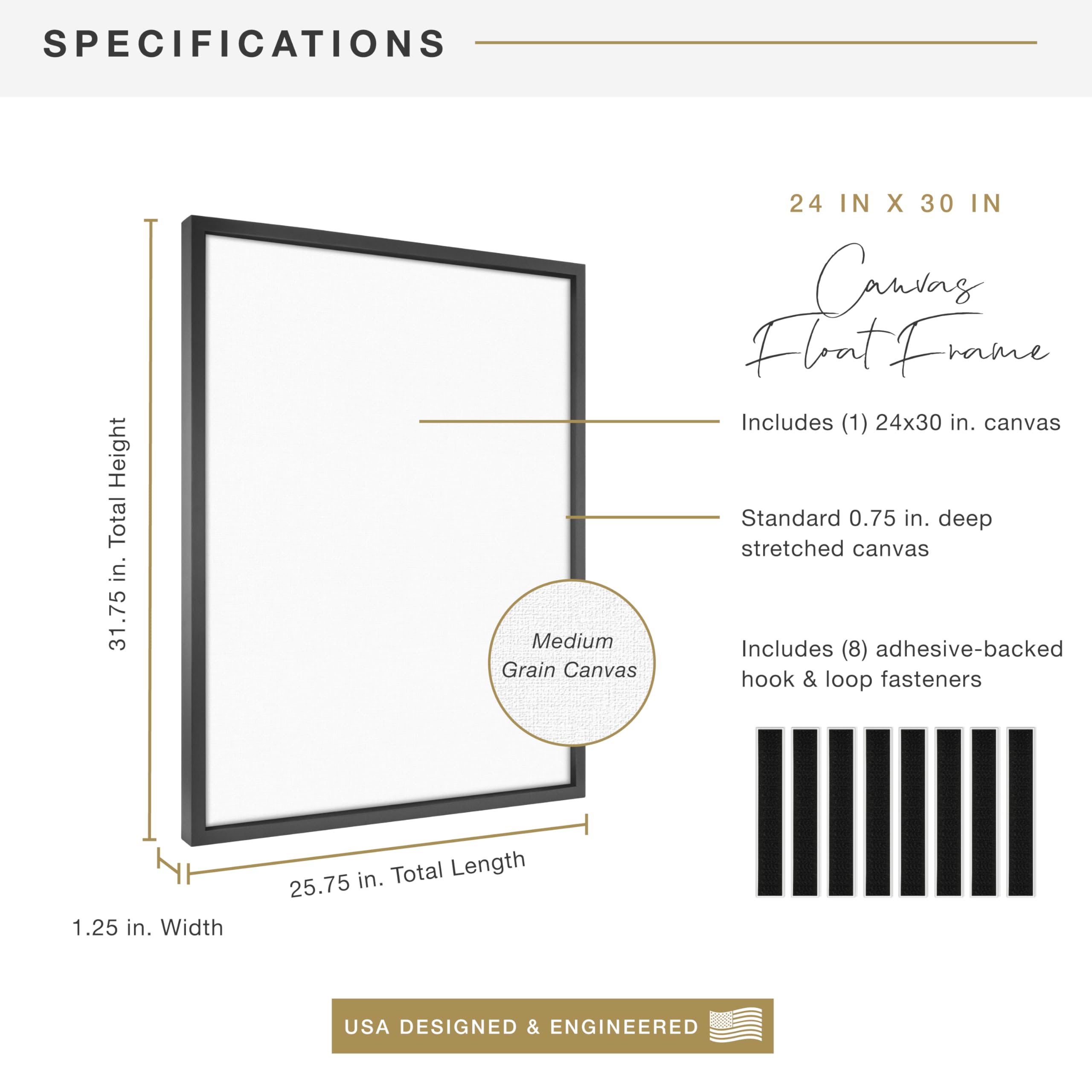 Mcs Floating Frame With Canvas Included, Art Frames For Canvas Paintings With Adhesive Fasteners And Hanging Hardware, Black, 24