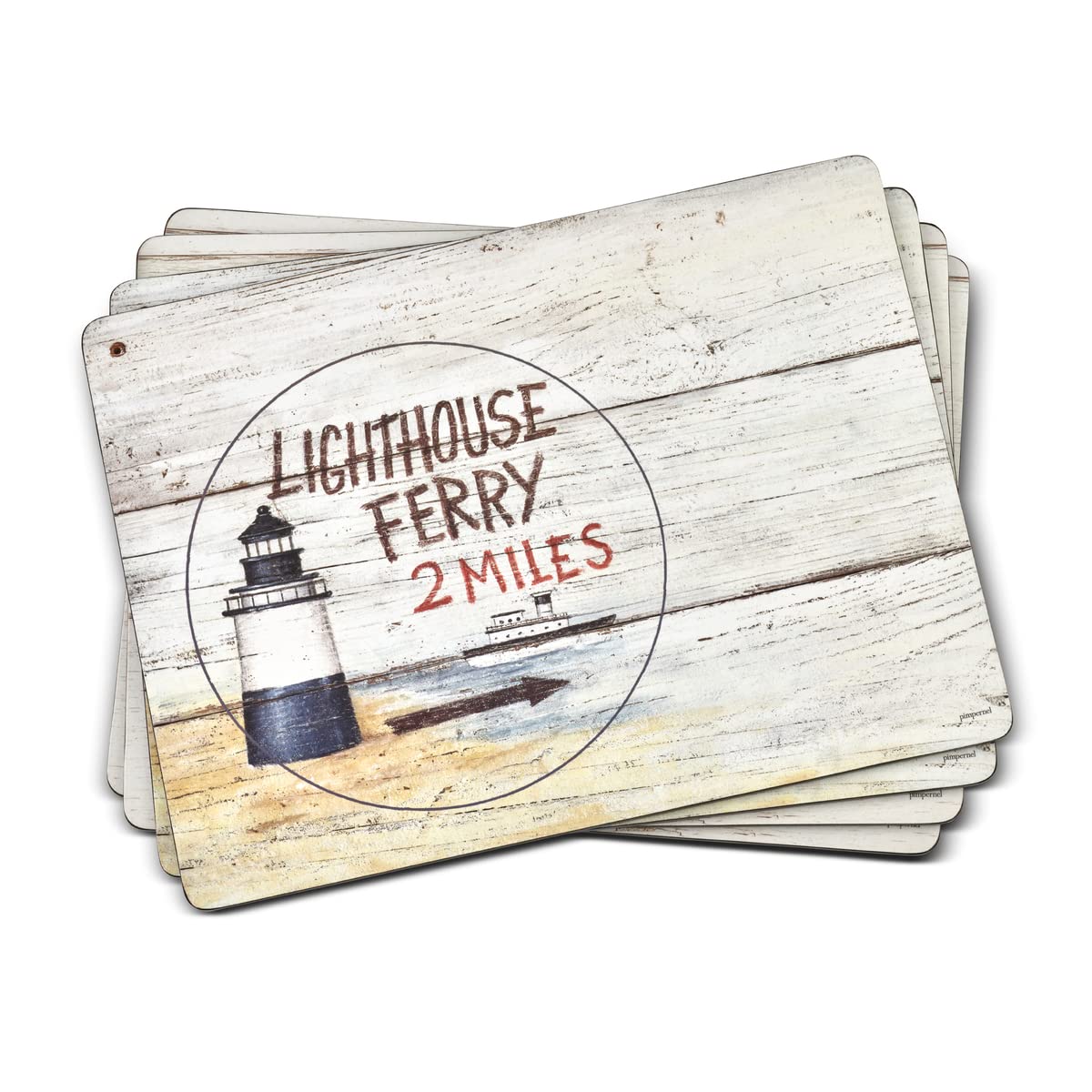 Pimpernel Coastal Signs Collection Placemats | Set Of 4 | Heat Resistant Mats | Cork-Backed Board | Hard Placemat Set For Dining