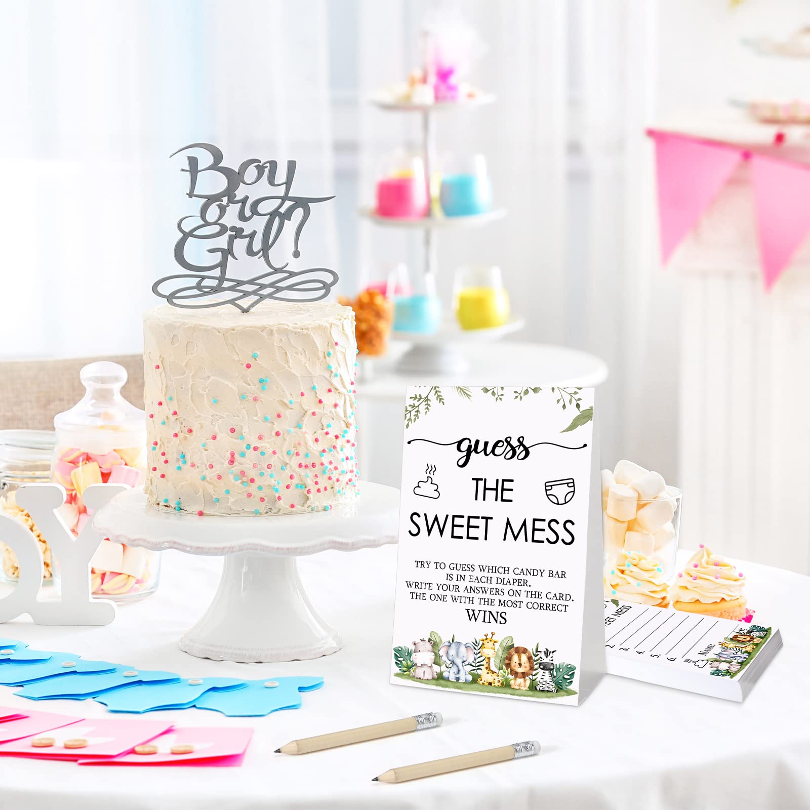 67 Pcs Guess The Sweet Mess Baby Shower Game Dirty Diaper Game Including Guess The Sweet Mess Sign 50 Small Cards 10 Pencils And