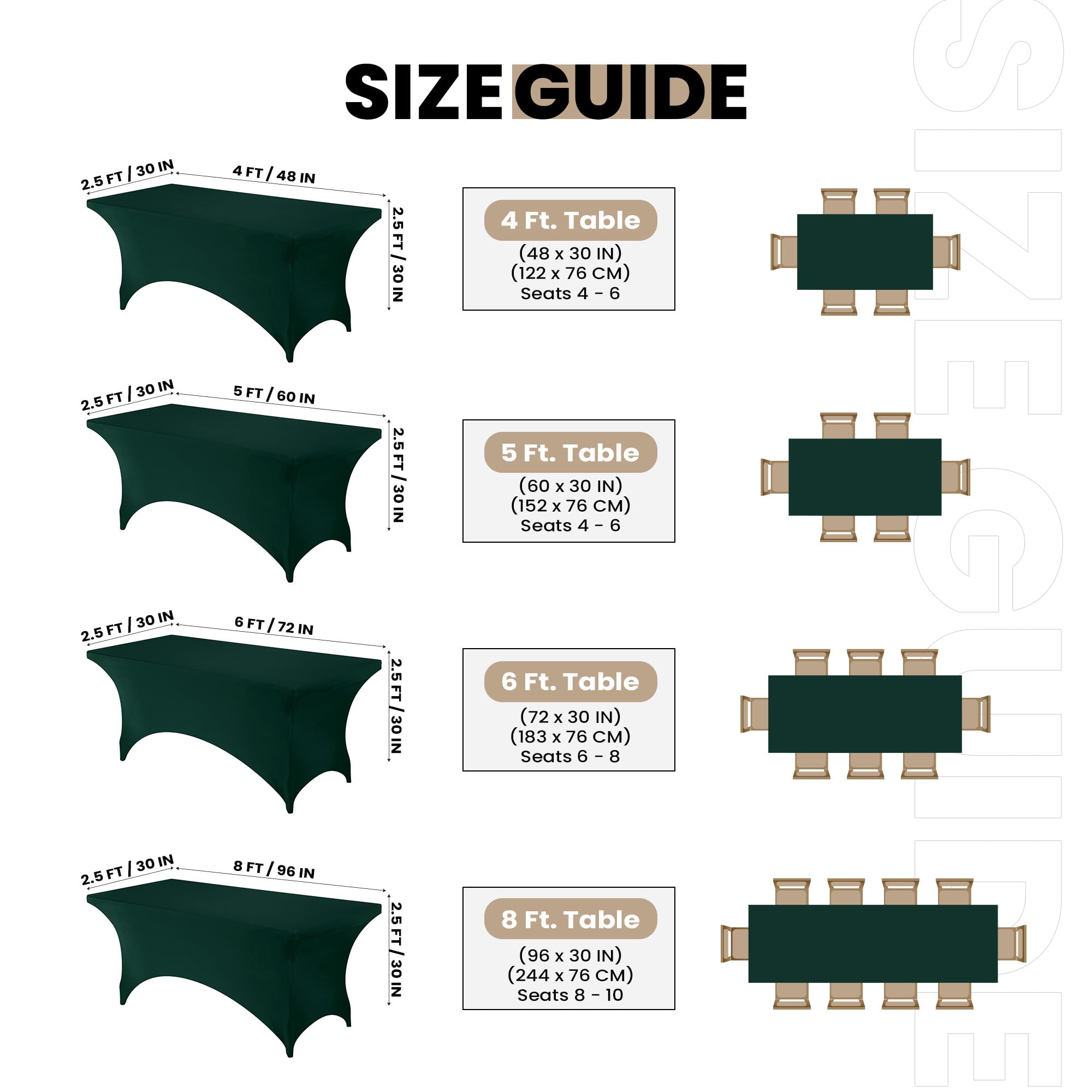 Utopia Kitchen Spandex Tablecloth 1 Pack [6Ft, Hunter Green] 200 Gsm Tight, Fitted, Washable And Wrinkle Resistant Stretch Recta