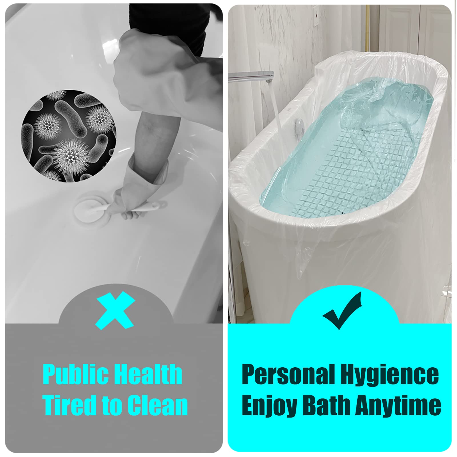 12 Pcs Bathtub Cover, Individual Pack Bathtub Liner Large (102X47') Disposable Bathtub Covers Liner Bag For Travel And Household