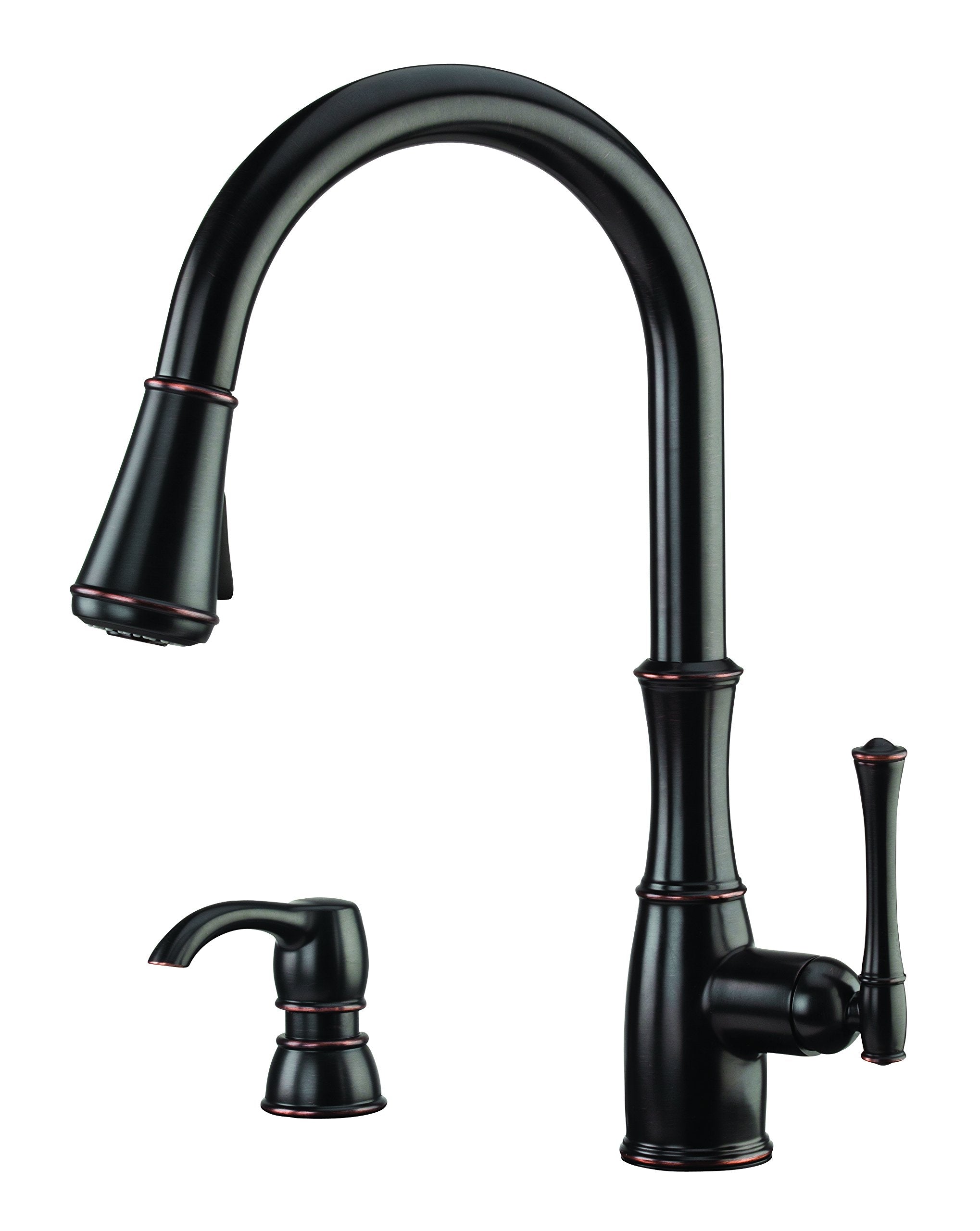 Pfister Wheaton Kitchen Faucet with Pull Down Sprayer and Soap Dispenser, Single Handle, High Arc, Tuscan Bronze Finish, GT529WH