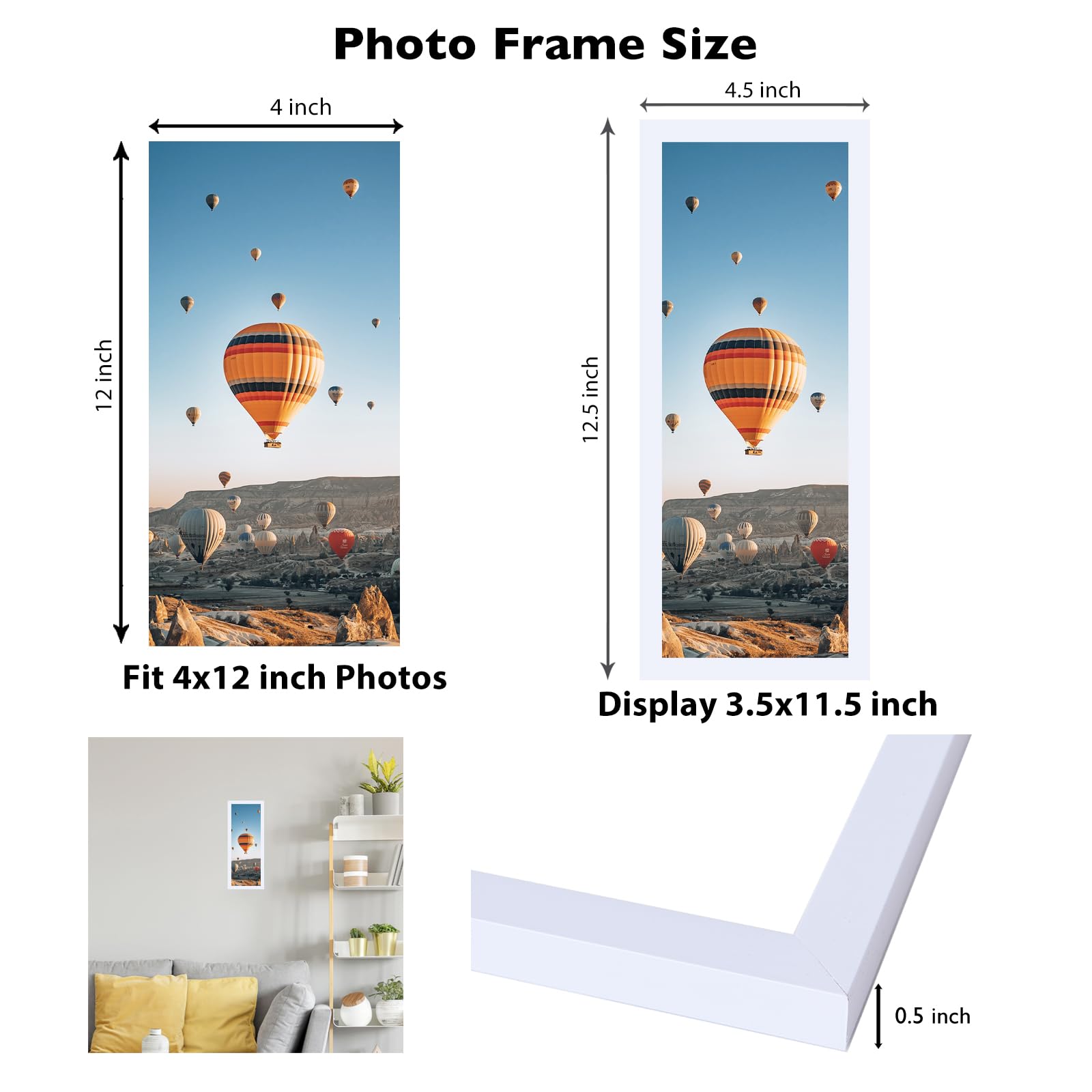 JCJMY 4x12 Picture Frame White for Wall Hanging or Tabletop, Wall Mounting Horizontally or Vertically, 4 x 12 Wall Gallery Poste