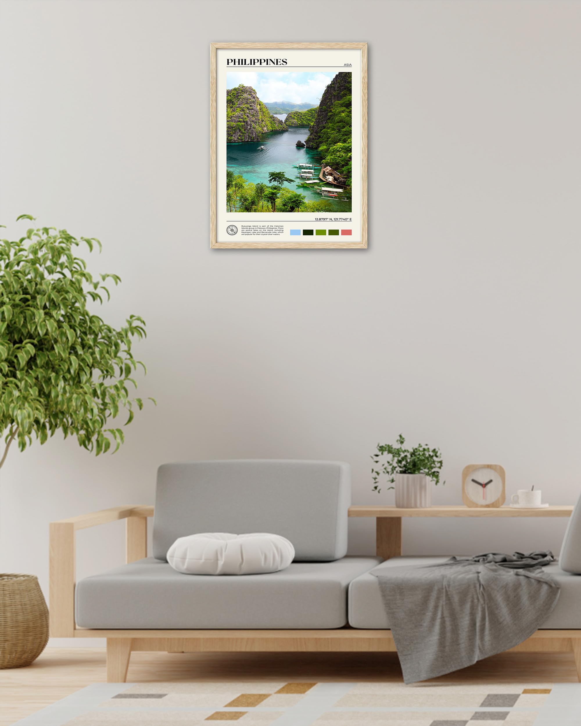 Hesendot Natural Oak Wood Framed Philippines Natural Scenery Wall Art,12X16In Busuanga Island Landscape Canvas Print,Urban Landm