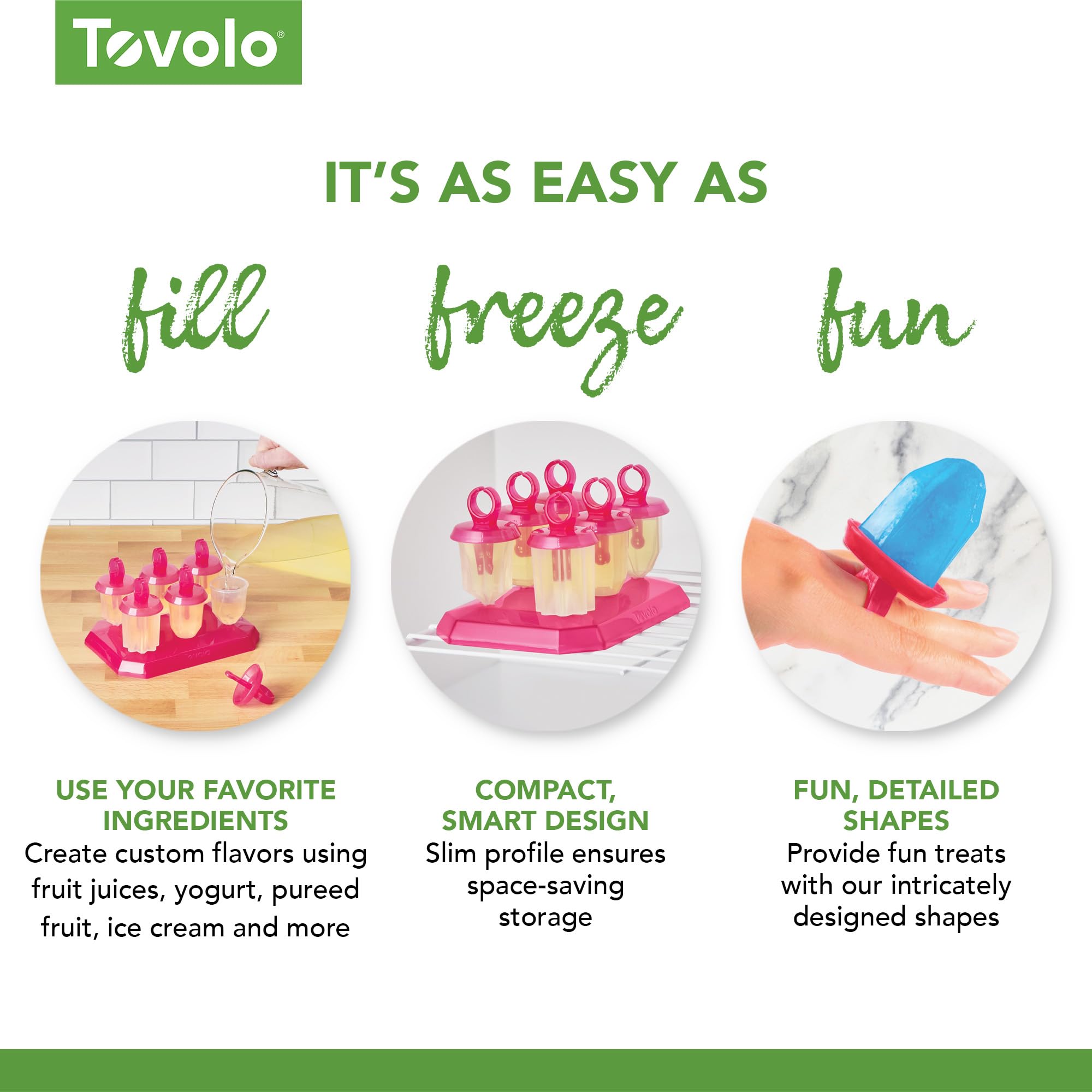 Tovolo Jewel Ring Ice Pop Molds, Drip-Guard Handle, 1.25 Ounce Popsicles, Set Of 6