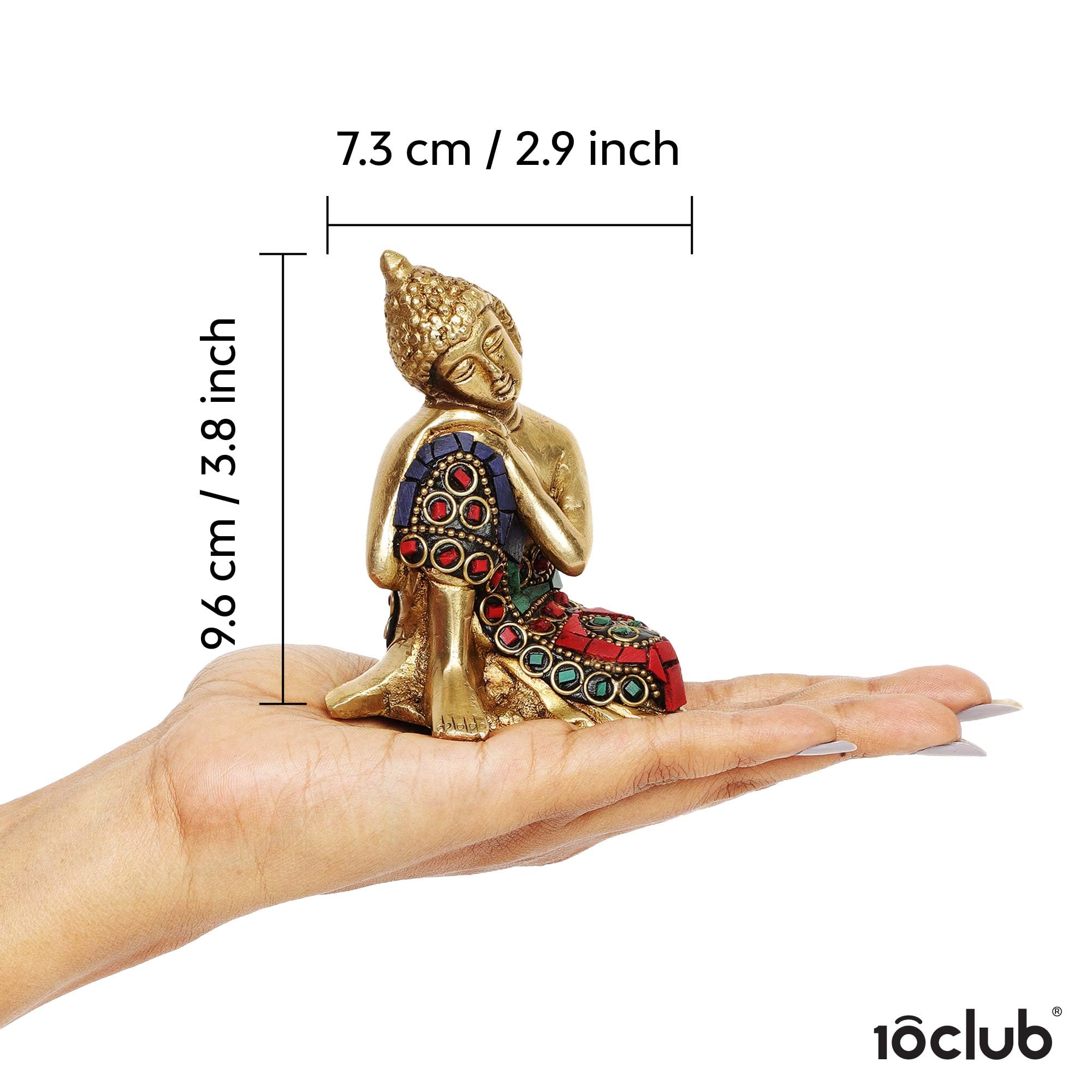 10Club Lord Buddha Idol - 1Pc (9.6 cm, 500 Grams) - 100% Pure Brass | Buddha Statue for Home Decor | Ideal for Gifting | Figurin
