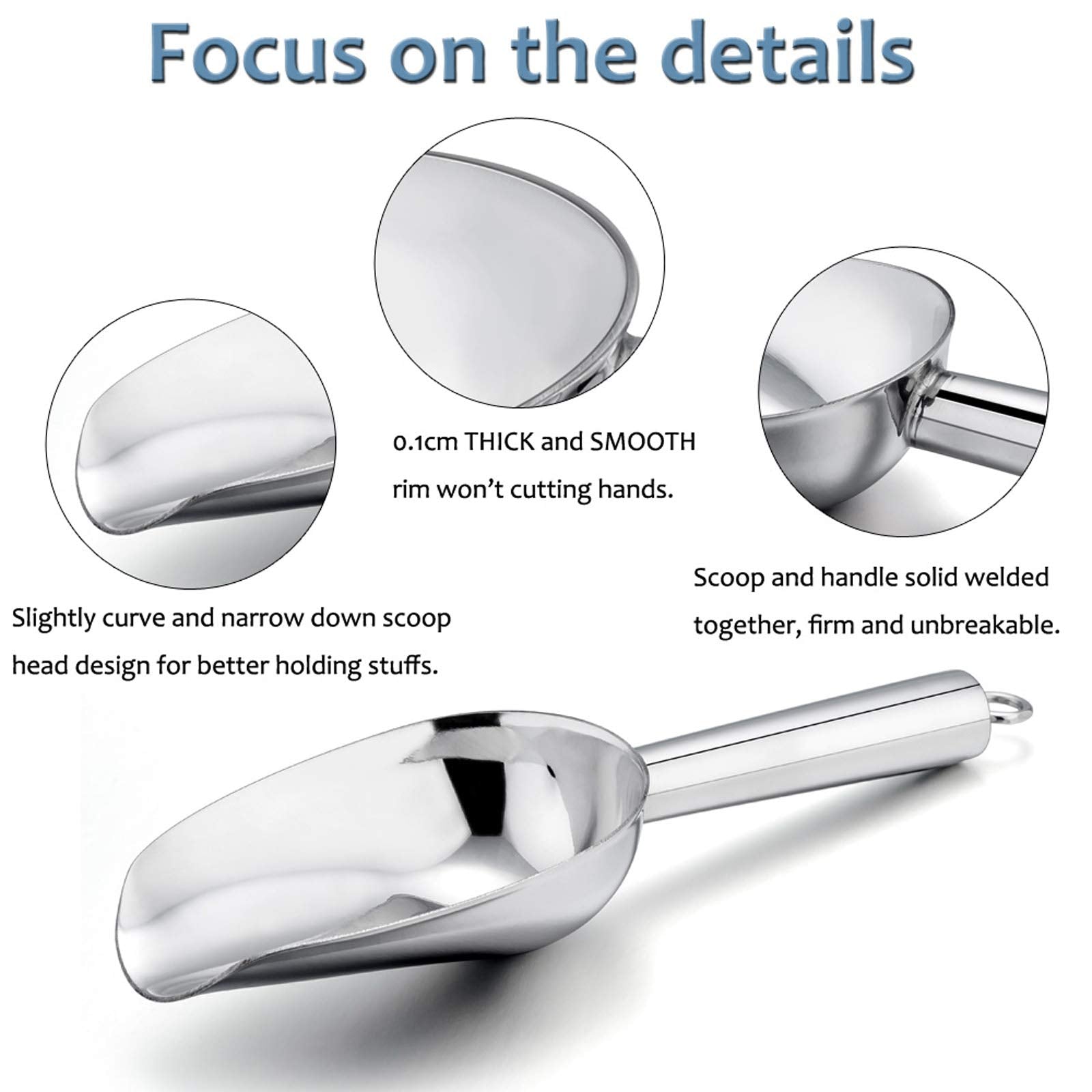 E-Far Mini Ice Scoop Set Of 2, 3 Ounce Stainless Steel Scoops For Ice Cube/Candy/Flour/Sugar, Metal Utility Scoops For Canisters