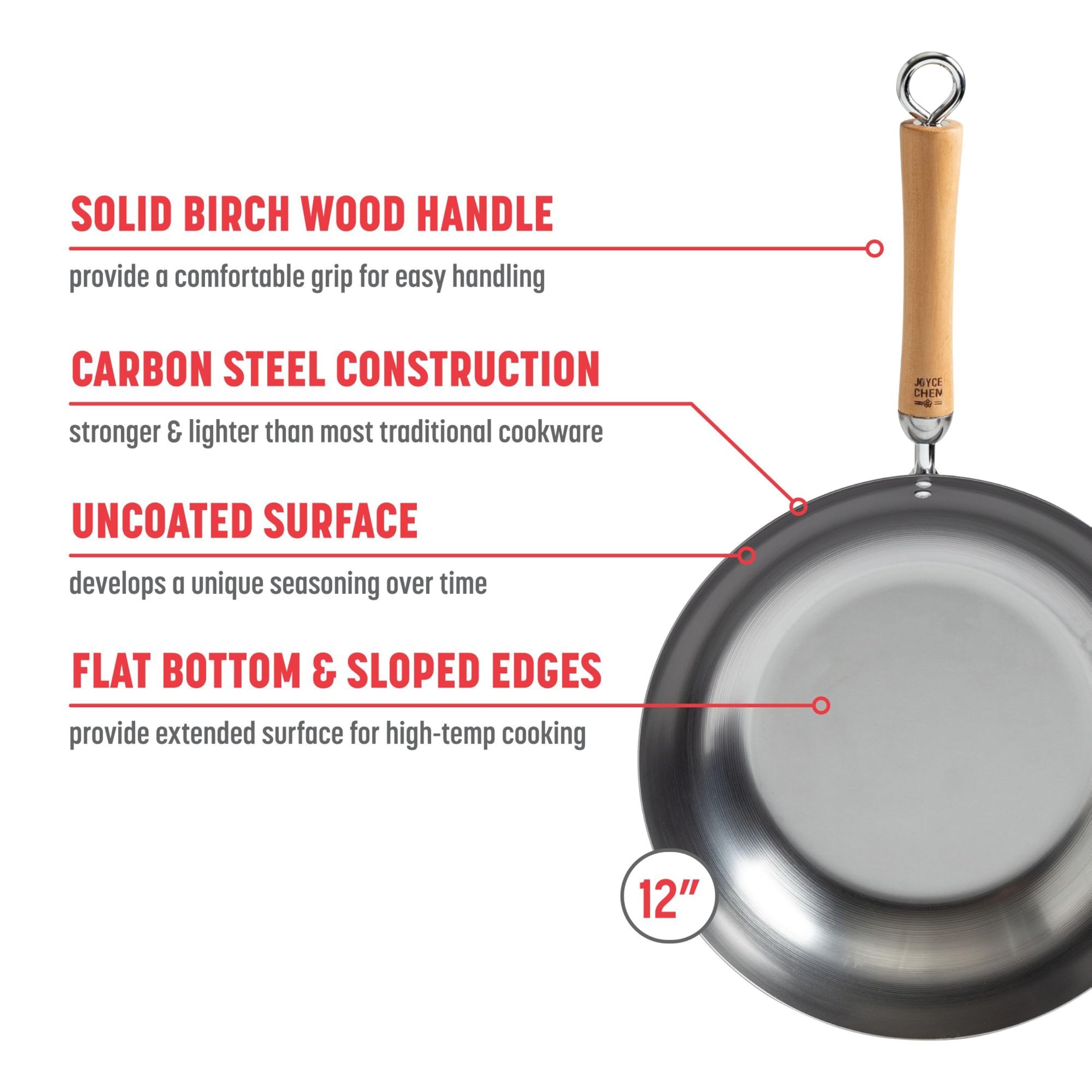 Joyce Chen Classic Series 12-Inch Carbon Steel Stir Fry Pan With Birch Handle