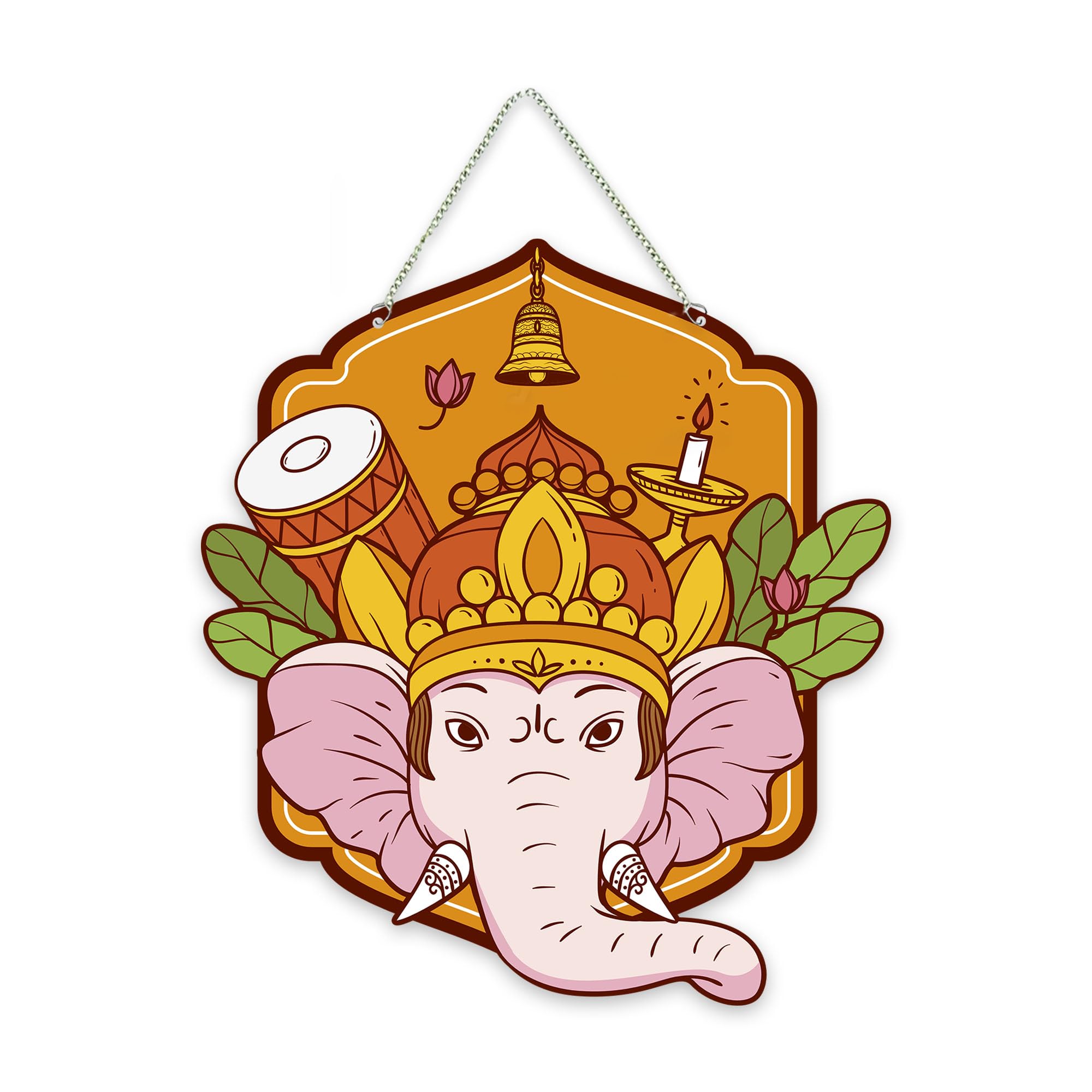 Artvibes Shri Ganesha Auspicious Wooden Art Work Wall Hanging For Good Luck Properity Vastu | Spiritual Decor Items | Paintings 