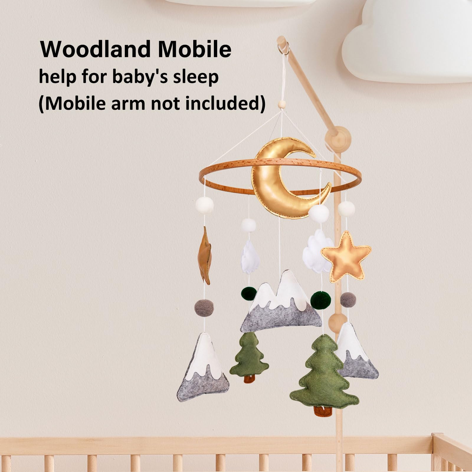 Woodland Baby Crib Mobile, Mountain Mobile for Crib for Boys & Girls, Neutral Nursery Mobile, Baby Shower Gift, with Moon, Trees