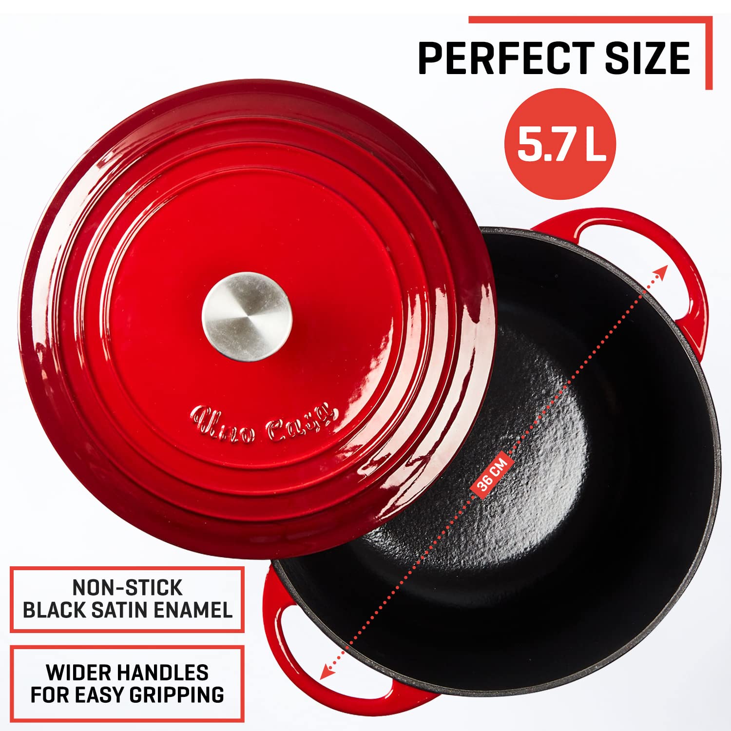 Uno Casa Enameled Cast Iron Dutch Oven - 6 Qt Dutch Oven Pot With Lid, Long-Lasting Enamel Dutch Oven For Bread Baking, Non-Stic