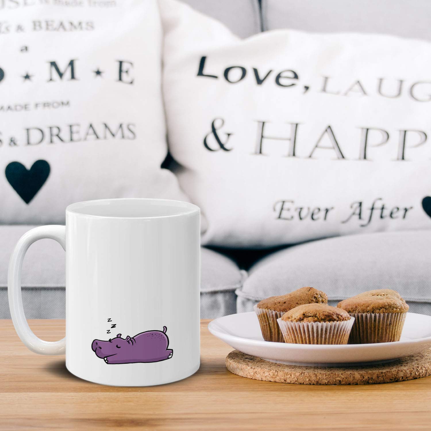 MUGBREW Cartoon Animal Drawing Mugs, Purple Hippo Ceramic Coffee Mug Tea Cup, 11 OZ