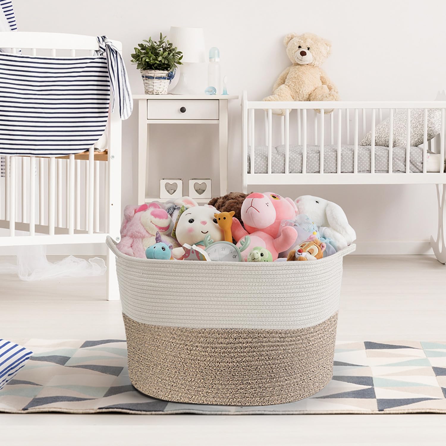 Throw Blanket Basket for Living Room  Extra Large Cotton Rope Basket for Storage  Woven Laundry Basket with Handles  Baby Toy Storage Basket  Towel Basket  22'' x 22'' x 14'' Pillow Basket