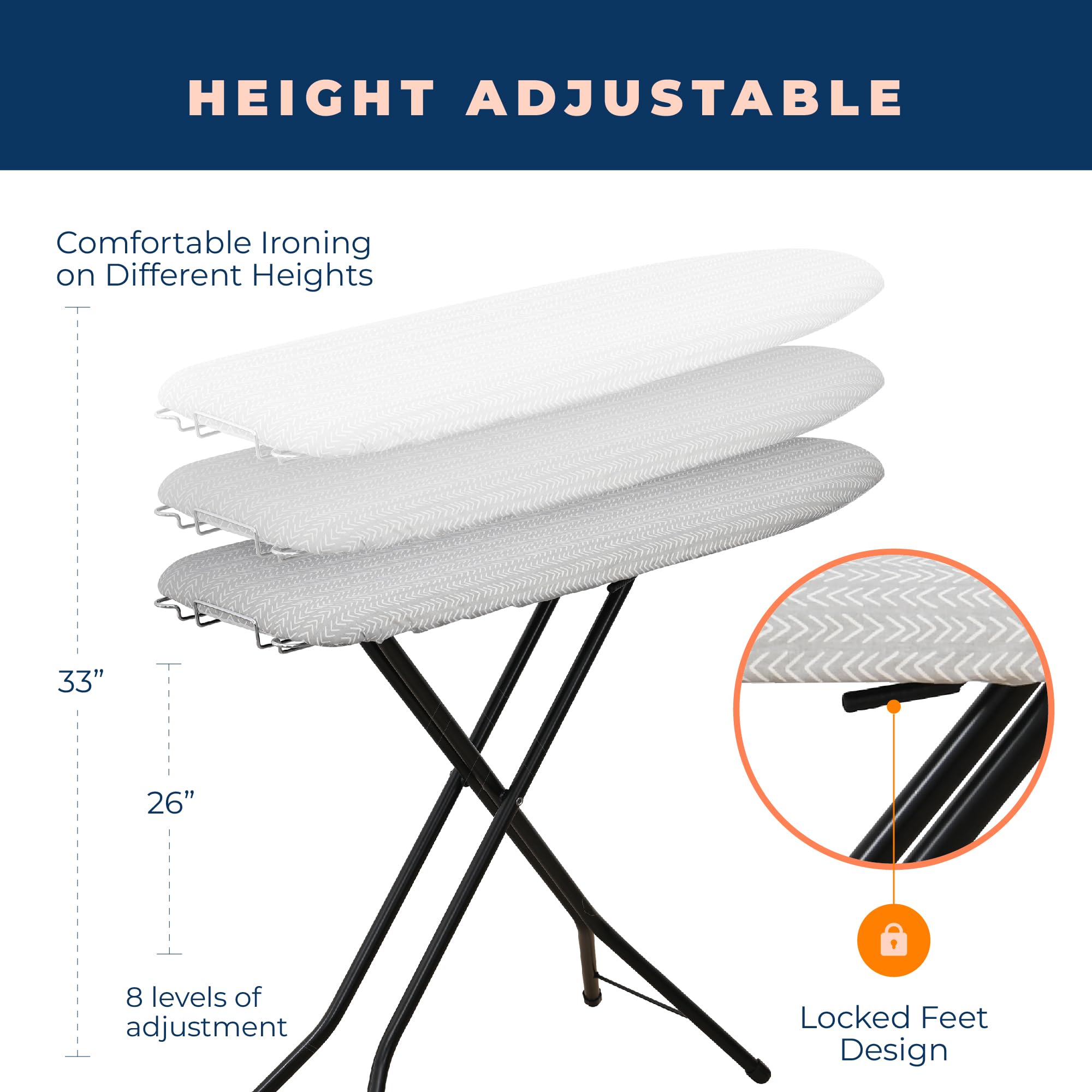 Ironing Board With Iron Rest, Iron Board With 3 Layers Extra Thick Cover, Compact And Space Saver Foldable Ironing Board, Adjust