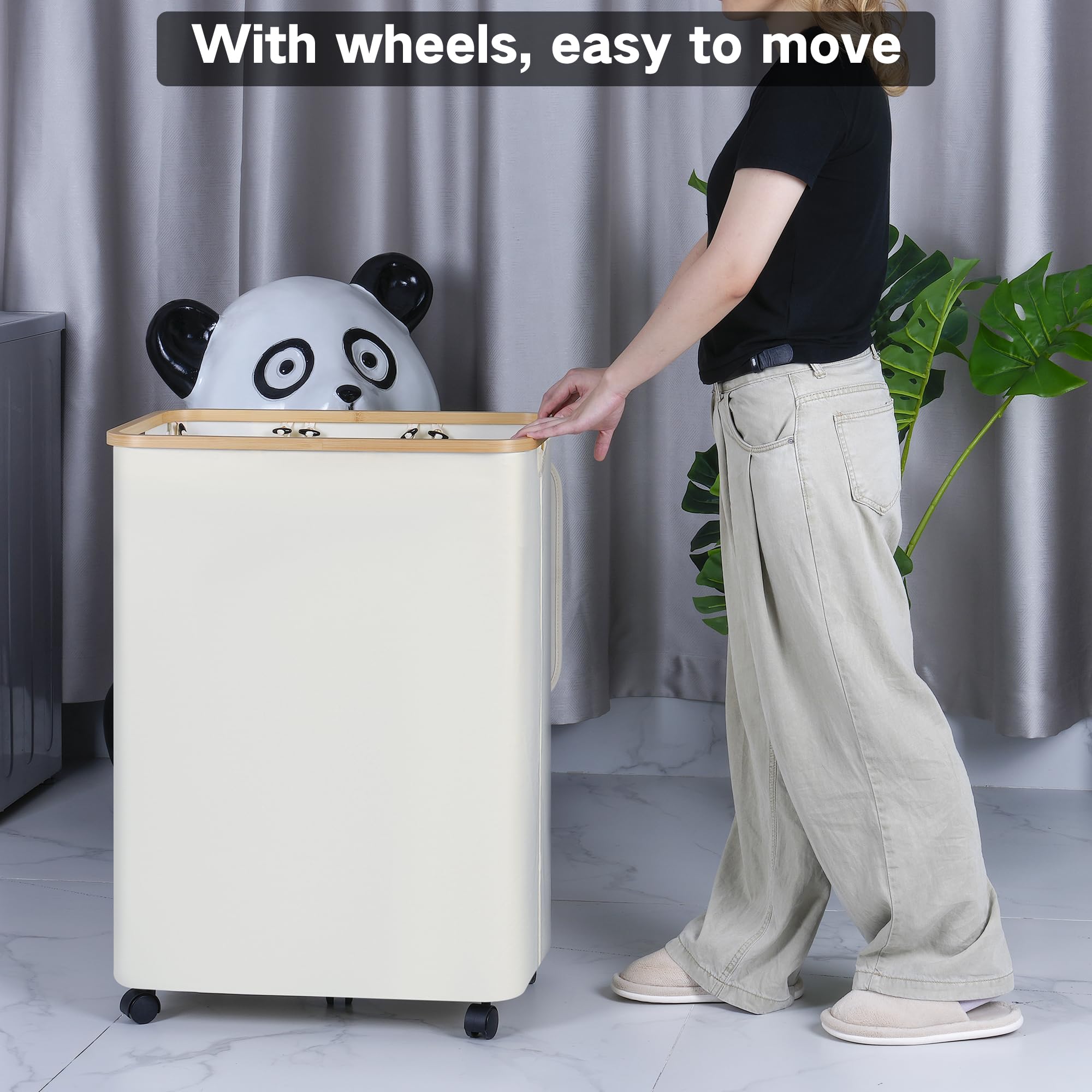 Iegrow Lagre Laundry Basket With Wheels, Laundry Hamper With Lid, 160L Clothes Hamper For Laundry With 3 Liner Bags, For Laundry