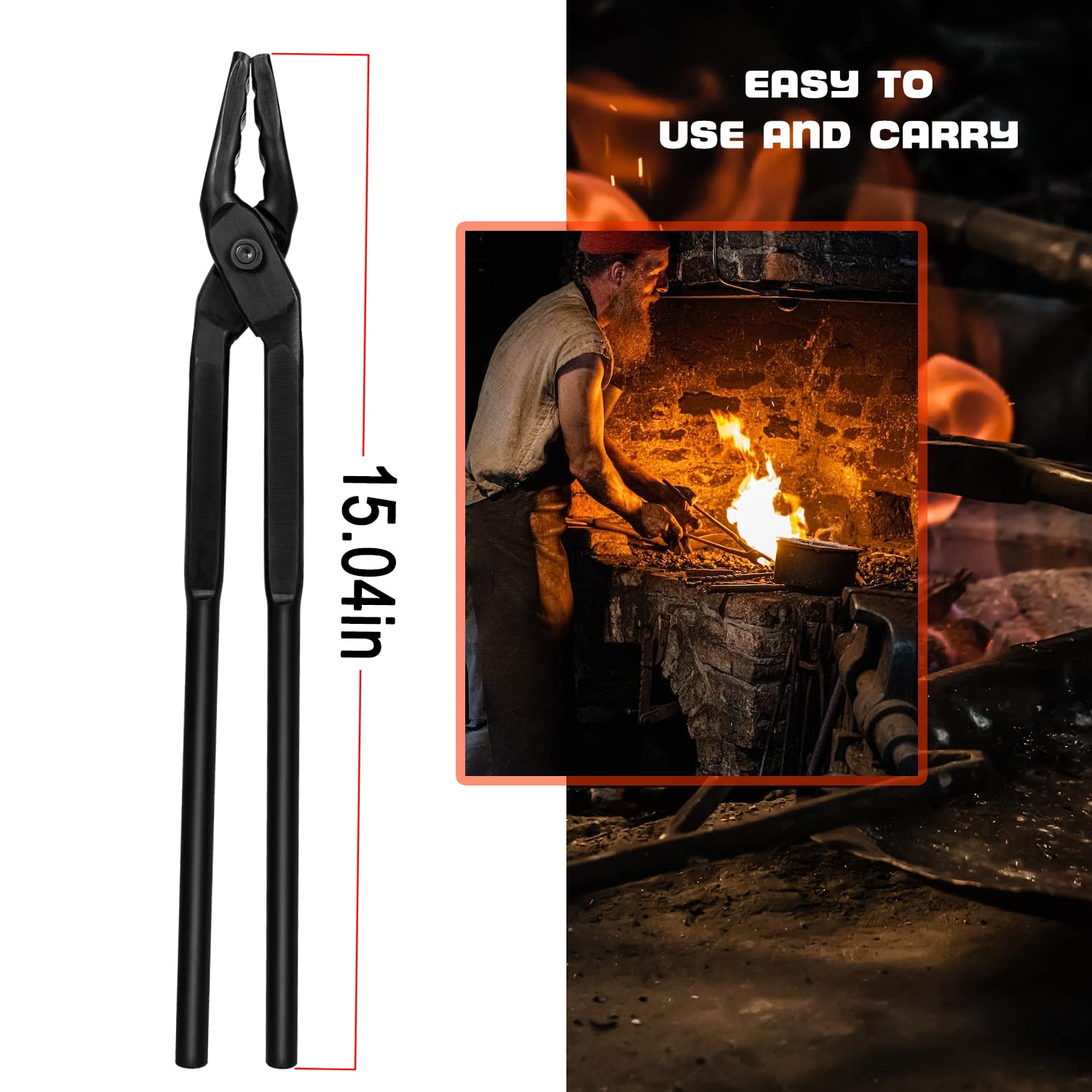 Blacksmith Tongs Wolf Jaw Blacksmithing Tool For Beginner & Professional Blacksmiths Bladesmiths & Craftsmen (15 In)