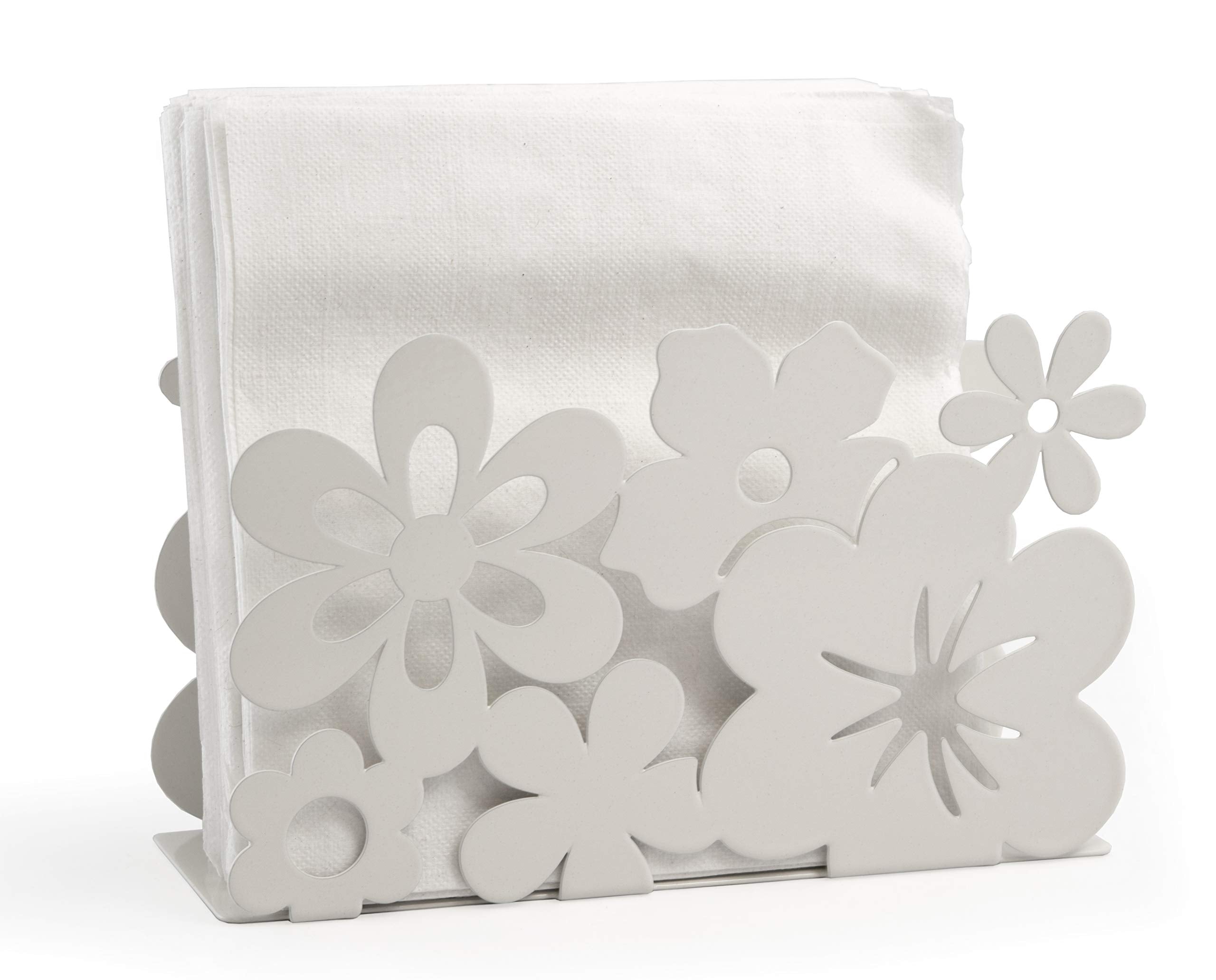 Mango Steam Tabletop Napkin/Tissue & Letter Holder For Home, Kitchen, Restaurants (Flower, White)