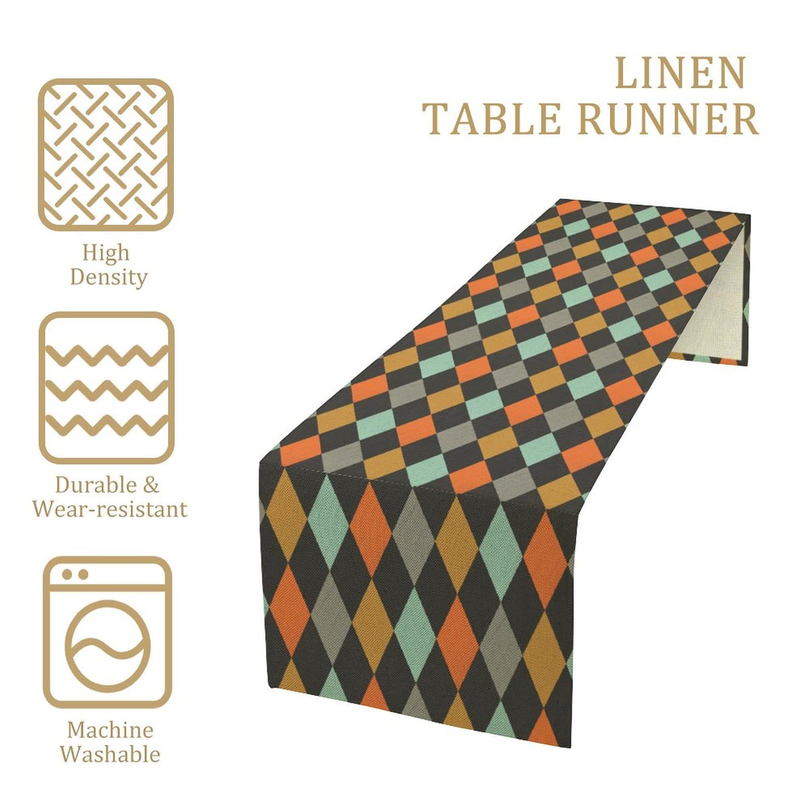 Geometric Style Table Runner, Vintage Argyle Texture Tabletop Collection Table Runner For Kitchen Dining Banquet Restaurant Indo
