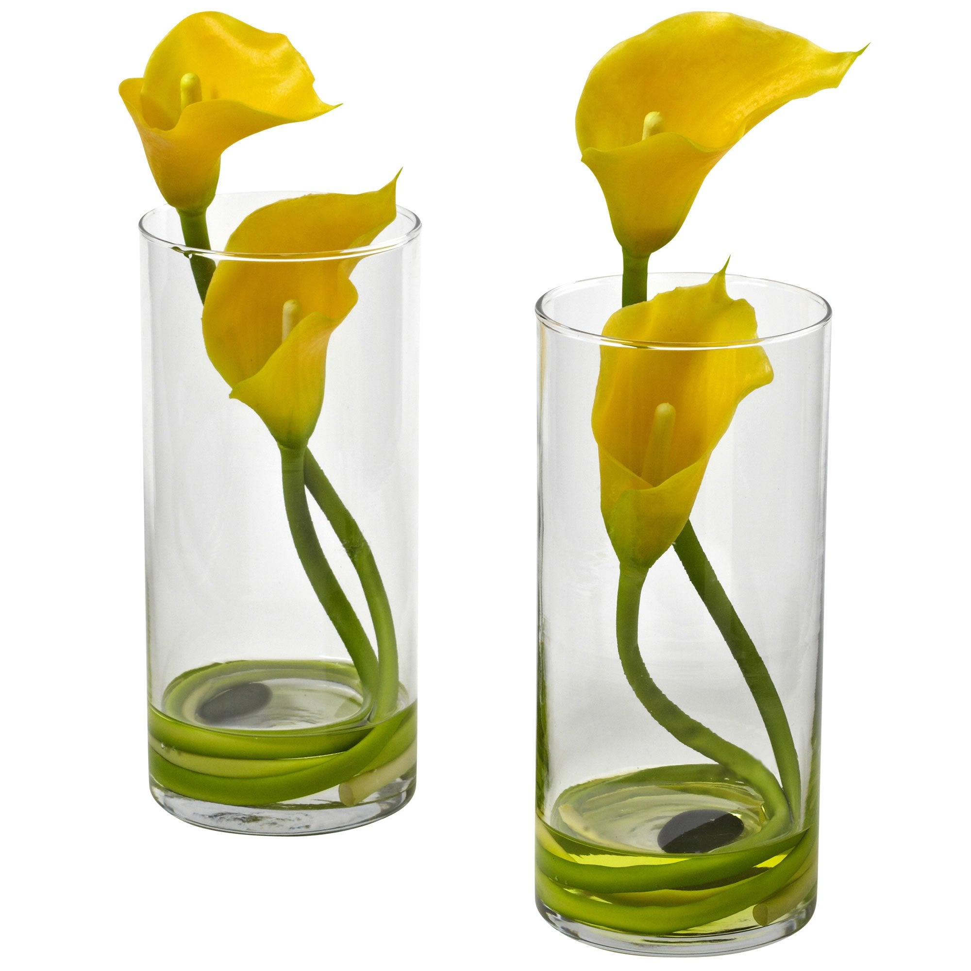 Nearly Natural 1390-YL-S2 Double Calla Lily with Cylinder, Yellow, Set of 2