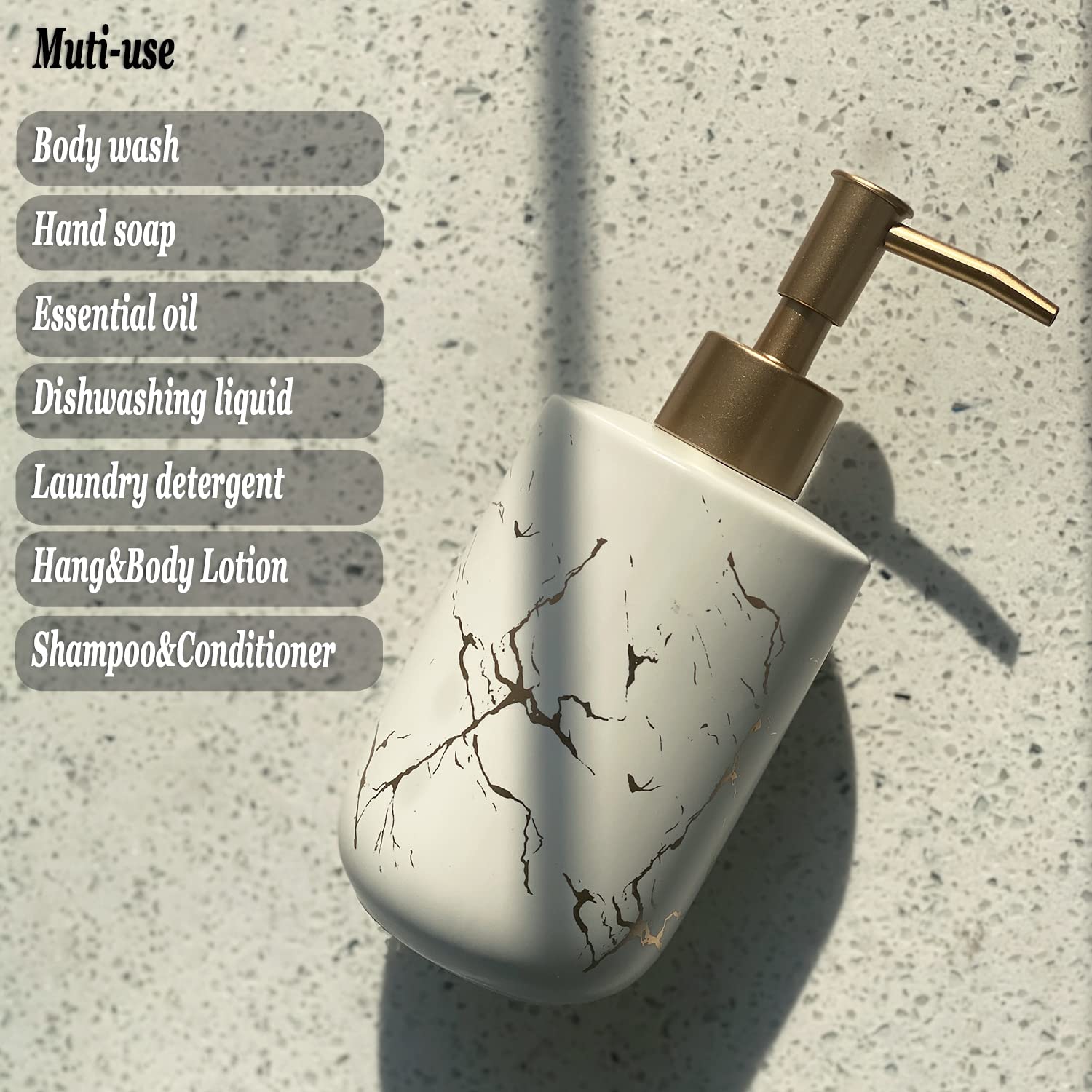 Gold Ceramic Soap Dispenser For Bathroom White Soap Dispenser For Kitchen Dish Soap Dispenser With Marble Pattern Liquid Hand So