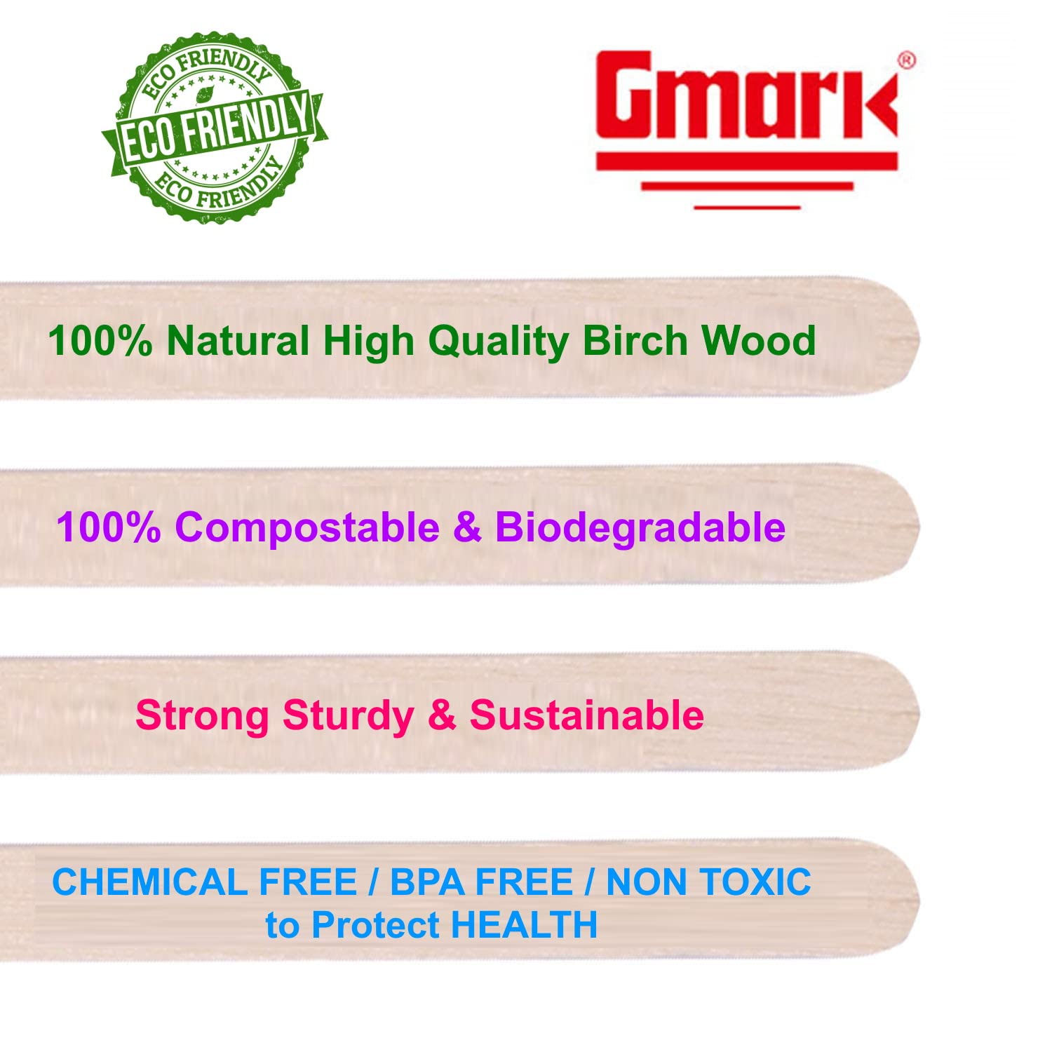 Gmark 5.5'' Premium Wood Stirrer 2.3Mm Thick Individual Wrapped 100 Pc - Wood Coffee Stir Sticks For Tea Beverage, Corn Dog Stic
