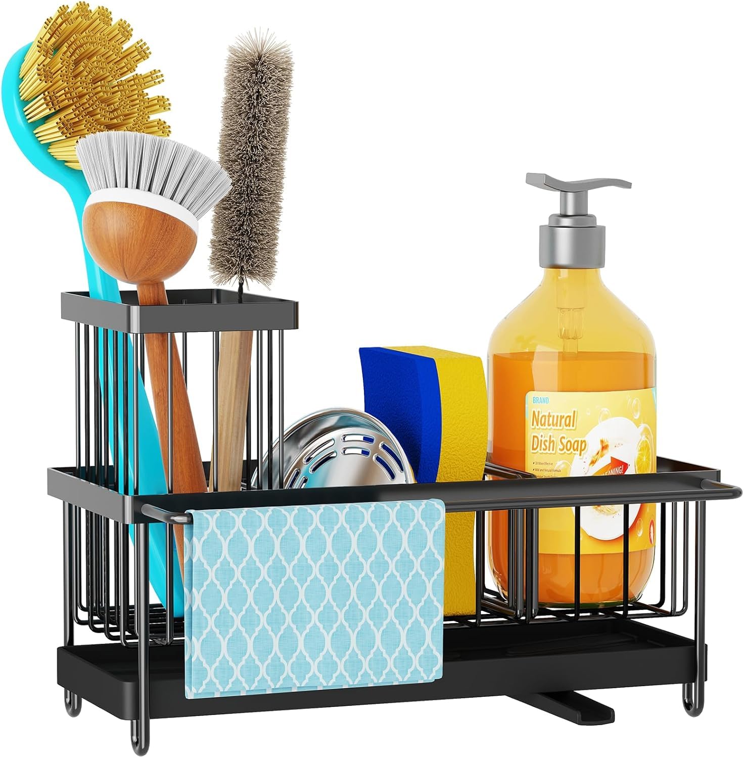 Netxe Sink Organiser For Kitchen Large Sink Organizer With Brush & Sponge Holder Cup & Drain Tray, 360 Swivel Spout, Counterto