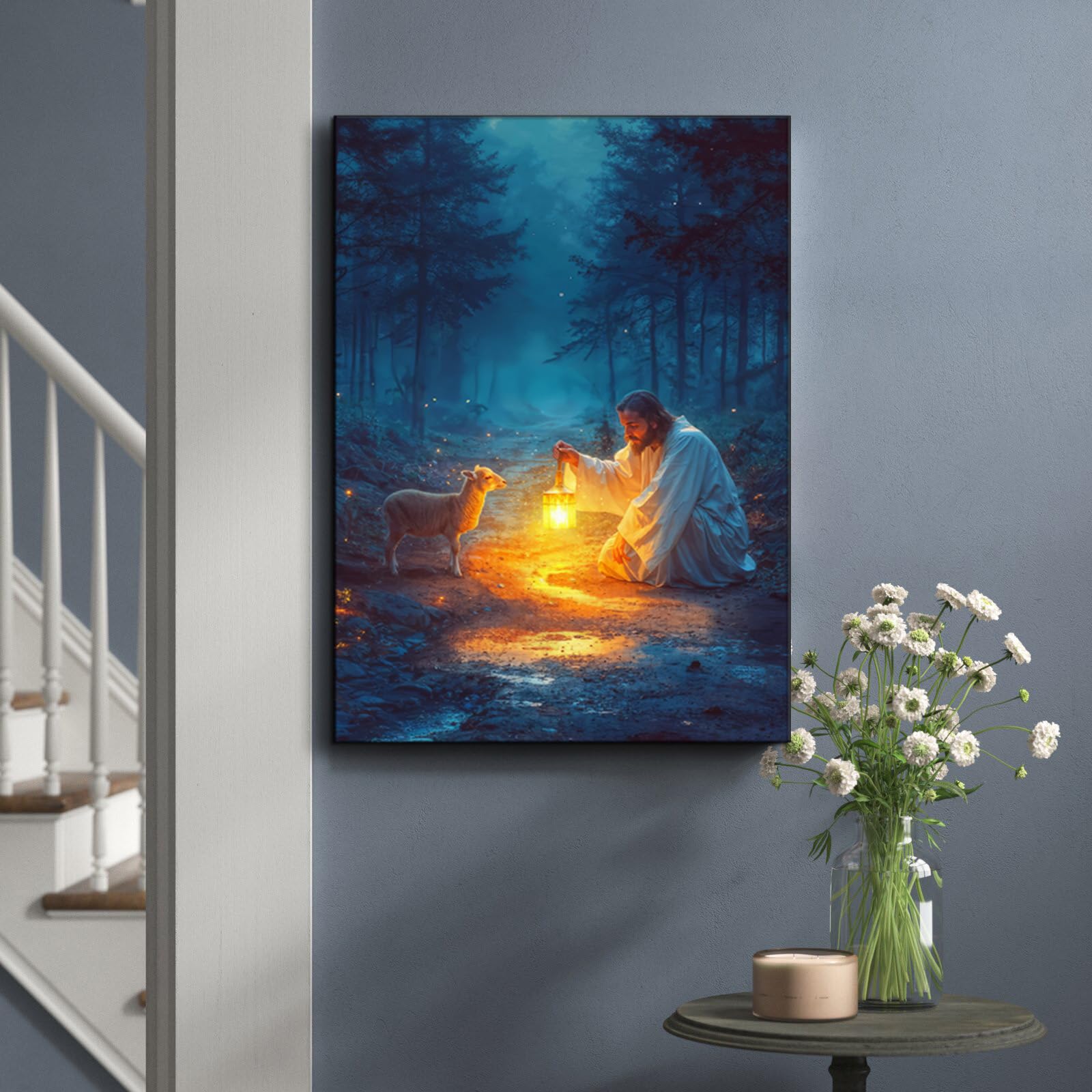 Ploceiny Christian Gifts For Women Jesus Wall Art Decorations For Prayer Room Jesus Running After Lost Lamb Picture Jesus And La