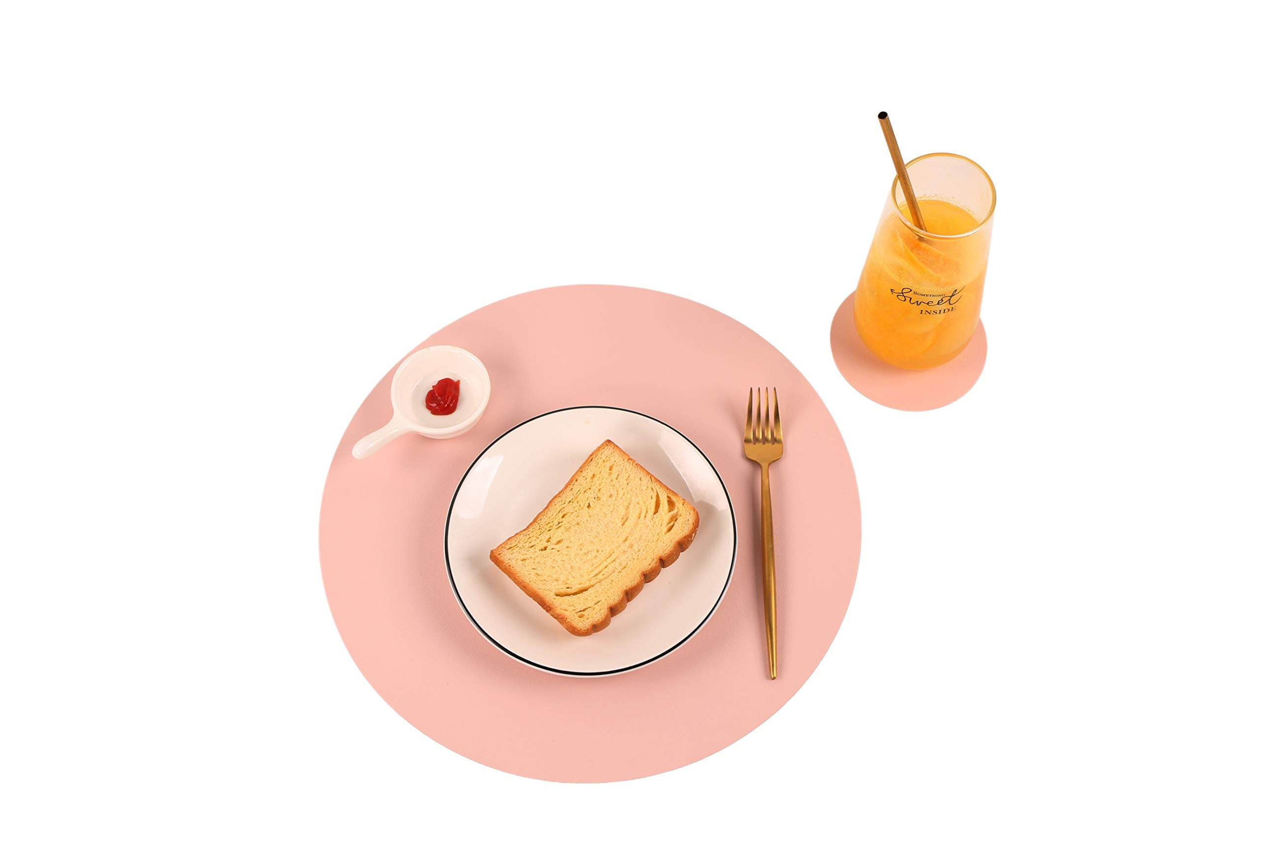 Round Table Placemats And Coasters, Vinyl Faux Leahter Coffee Mats Kitchen Mats, Waterproof, Easy To Wipe Off For Kitchen Dining