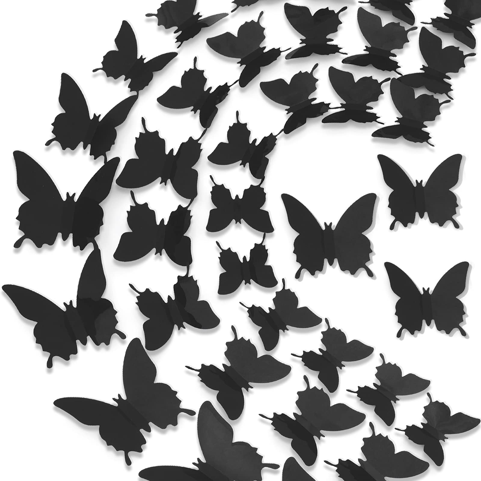 Ryangic 3D Butterfly Wall Decor 48Pcs Black Polished Butterflies Wall Stickers 3 Sizes Durable Butterfly Wall Decals Diy Wall Ar
