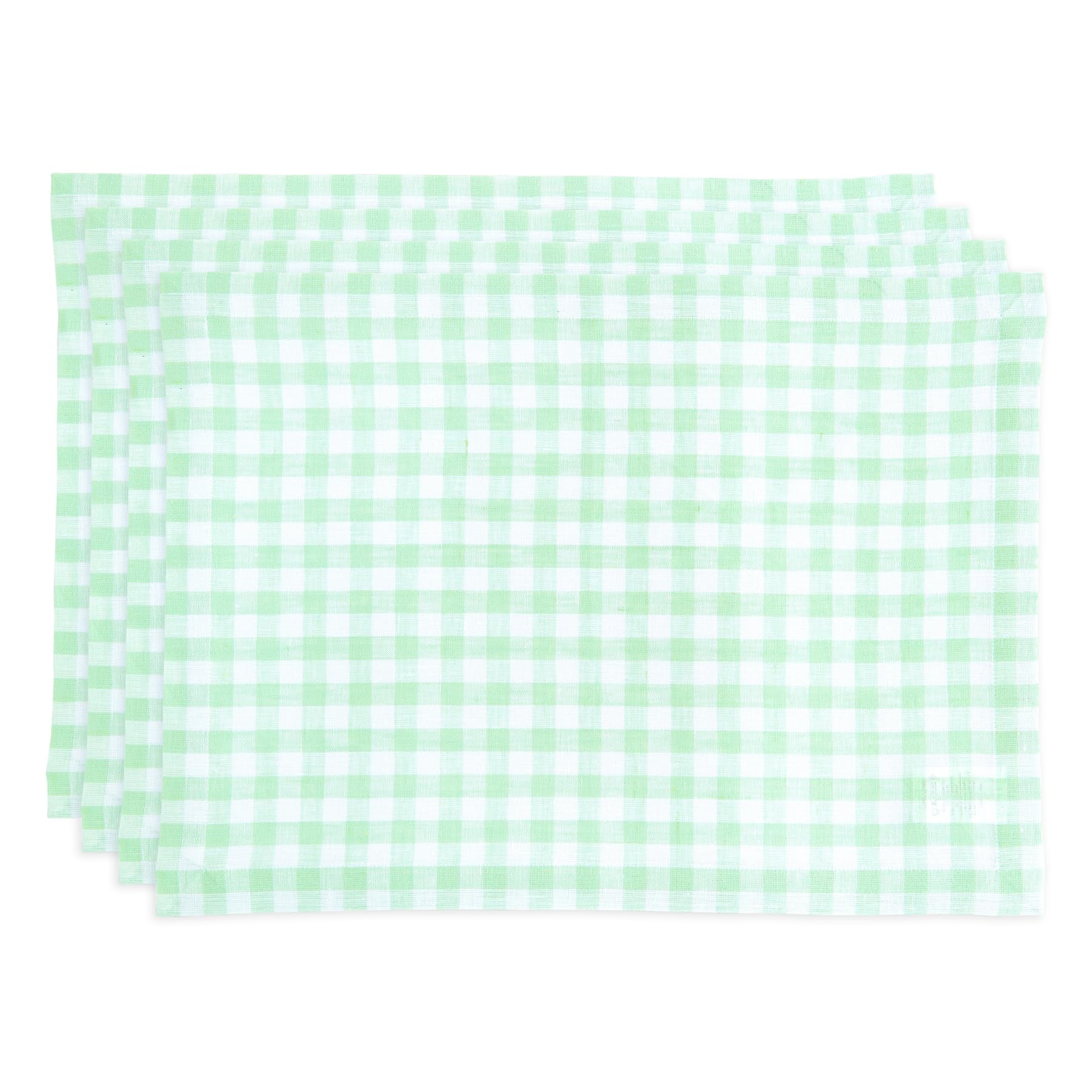 Solino Home Linen Placemats 14 X 19 Inch - 100% Pure Linen Celadon Plaid Cloth Placemats Set Of 4 - Gingham Check, Washable Fabr