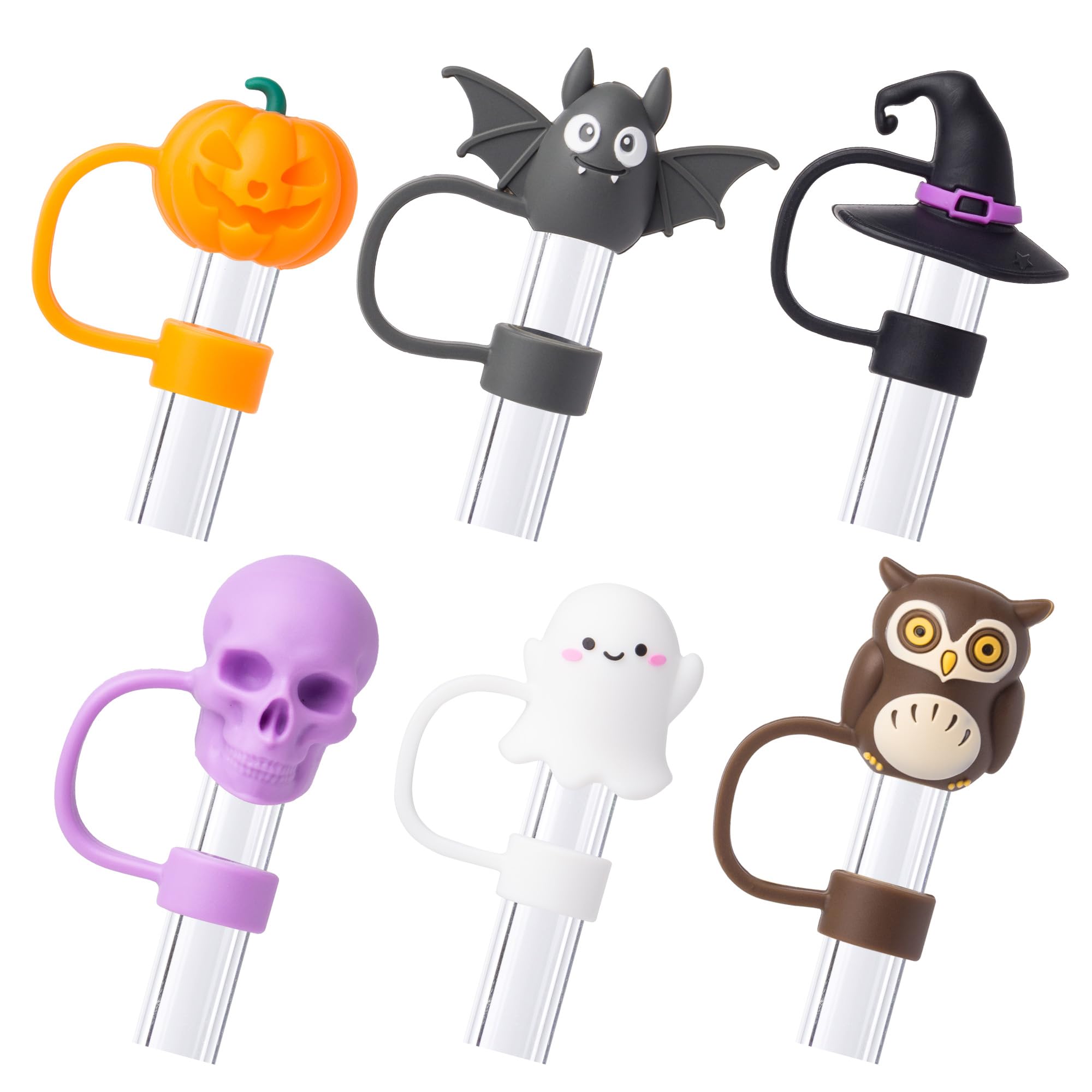 6Pcs Halloween Straw Cover Cap For Stanley Cup 40Oz/30Oz Tumbler, 10Mm Reusable Cute Ghost Drinking Straw Topper Accessories, Po