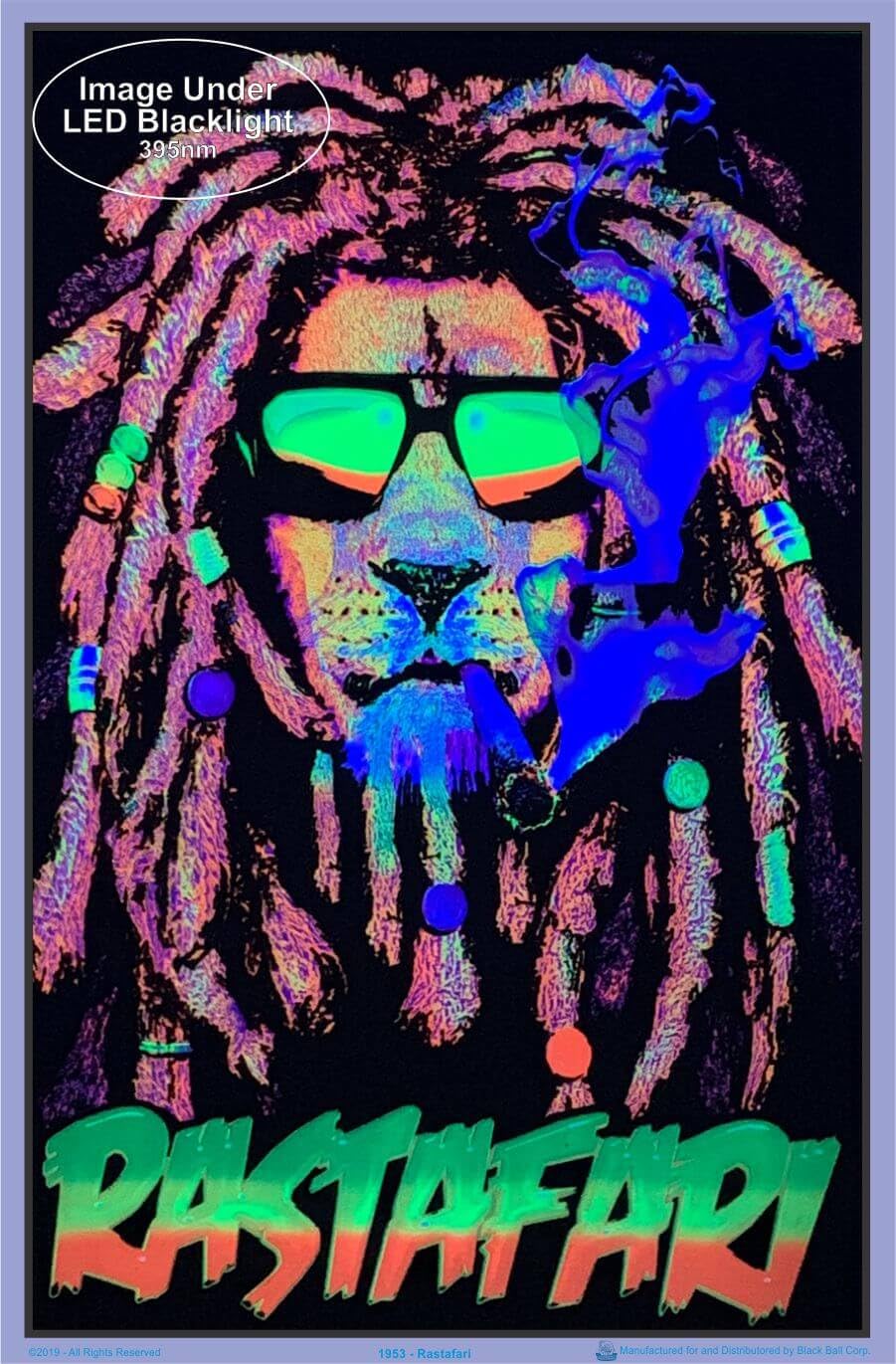 Rastafari Lion Blacklight Poster - Authentic Blacklight-Reactive Flocked Material - 23'' x 35''