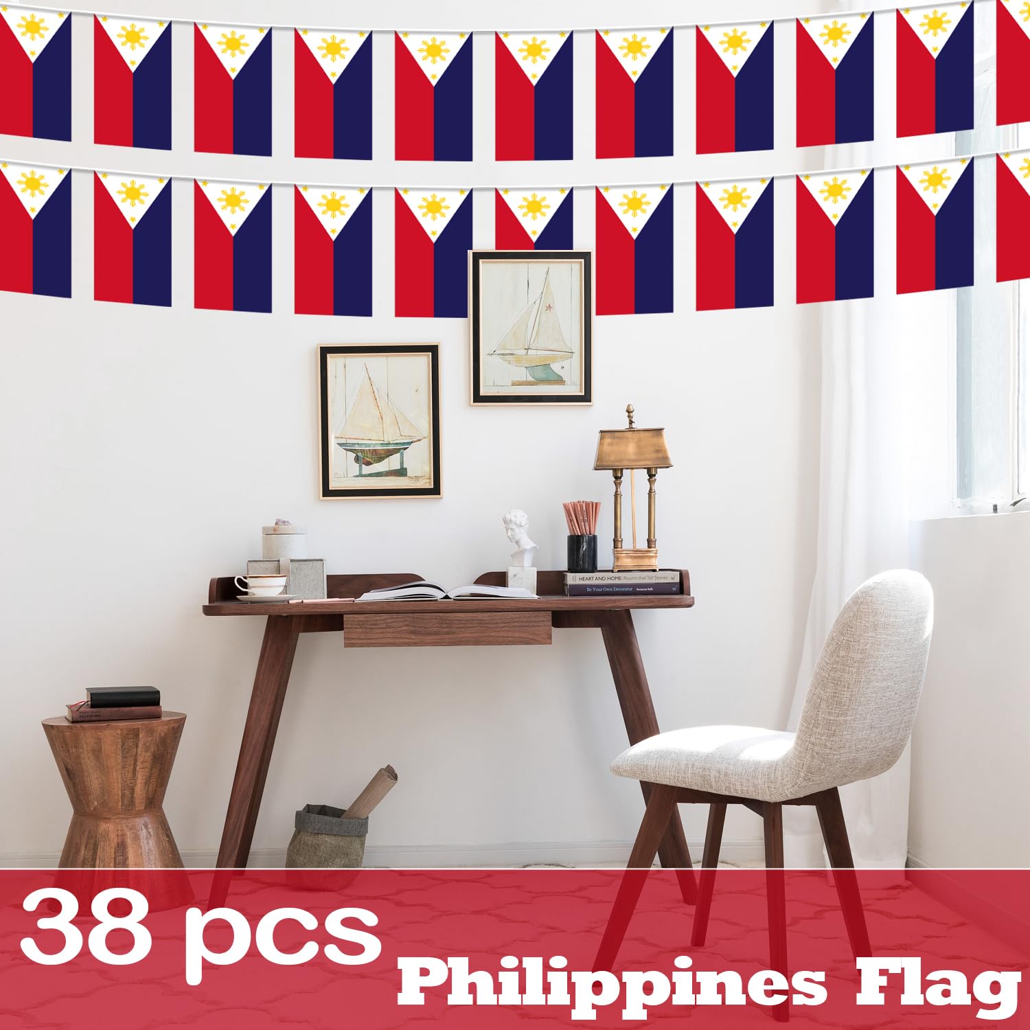 Philippines String Flag Pennant Banner - 38 Flags, 42 Feet Small Mini Philippine Flags Bunting Banner For Country Decoration, Sc