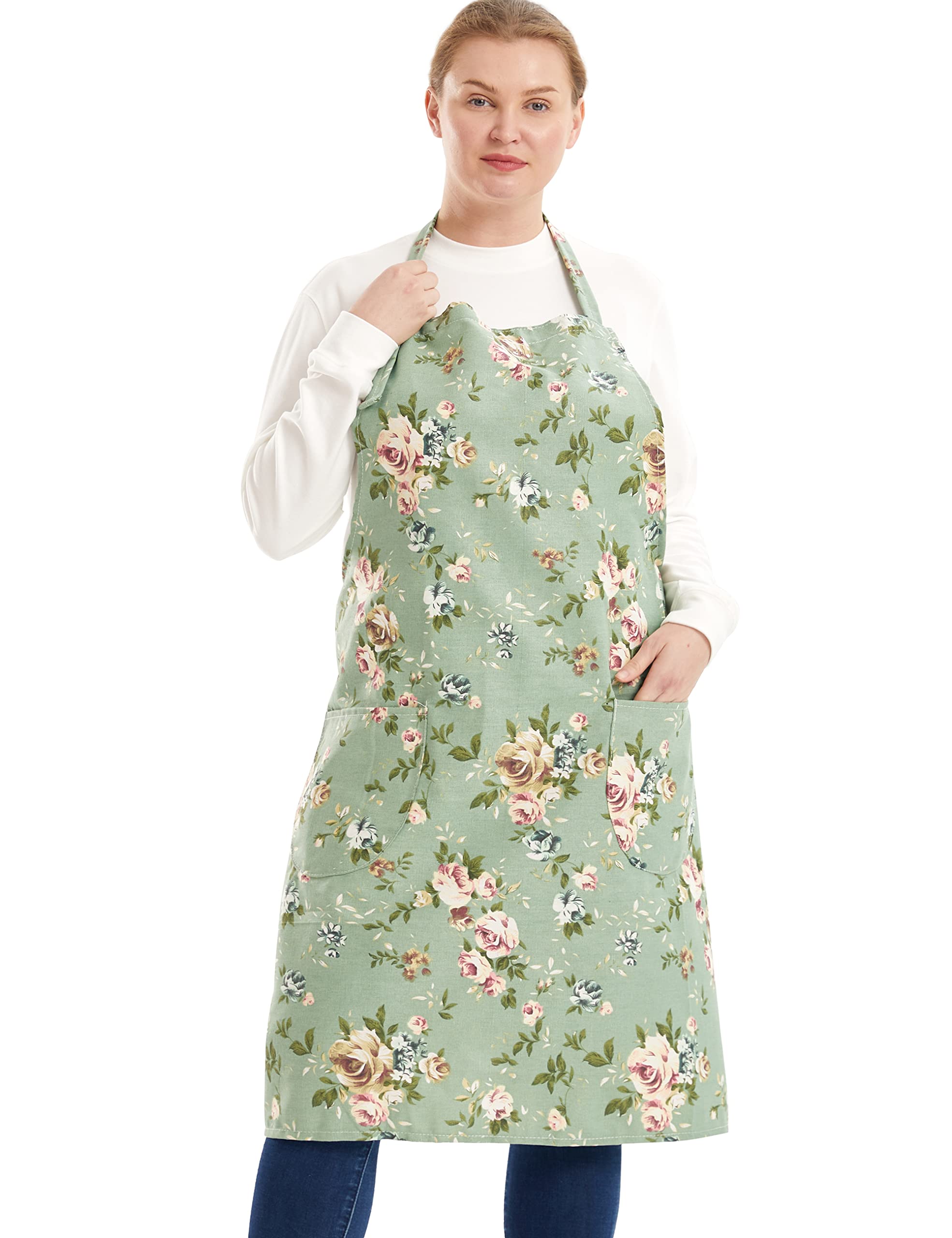 Apronner Cotton Linen Baking Plus Size Aprons For Women With Pockets Kitchen Cooking Flower No.25