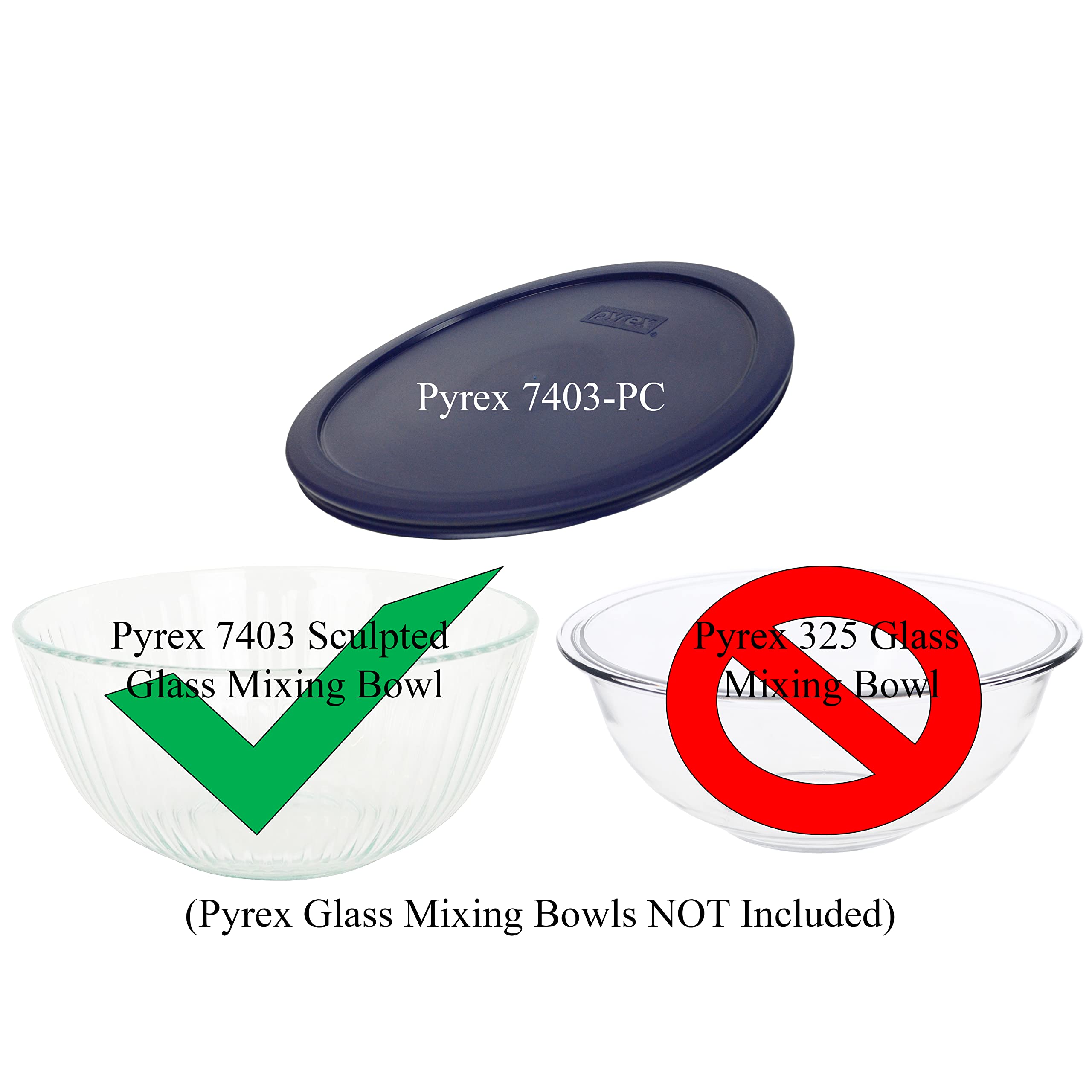 Pyrex 7403-Pc Dark Blue 10 Cup Sculptured Mixing Bowl Plastic Lid, Made In Usa - 2 Pack