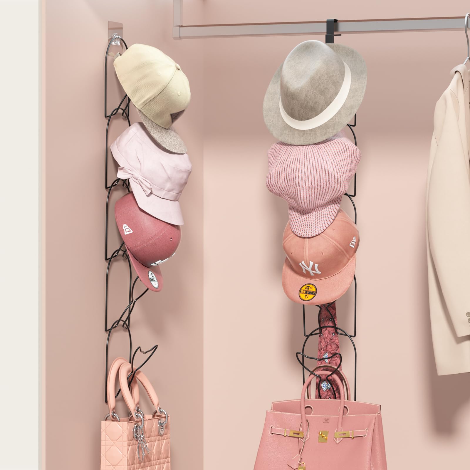 Linfidite 10 Pack Baseball Hat Rack Hanger Holder Organizer Multi Hook Wall Mounted Over Door Cap Display Storage Rack Holder Cl