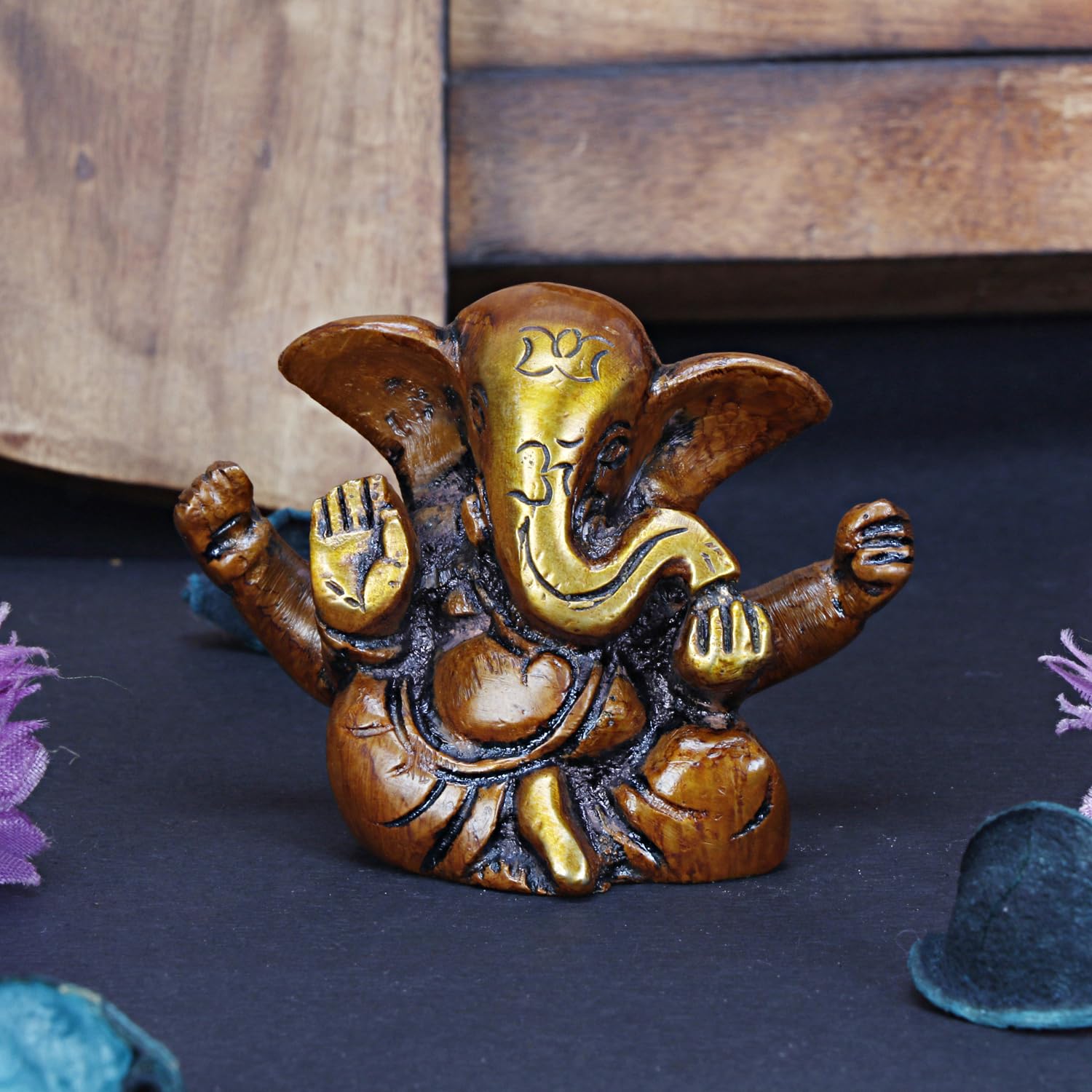 Platinum Brass- Pure Certified Brass Lord Appu Ganesha 5Cm Idol For Home | Ganesh Murti | Unique Handmade Design For Desk, Car,