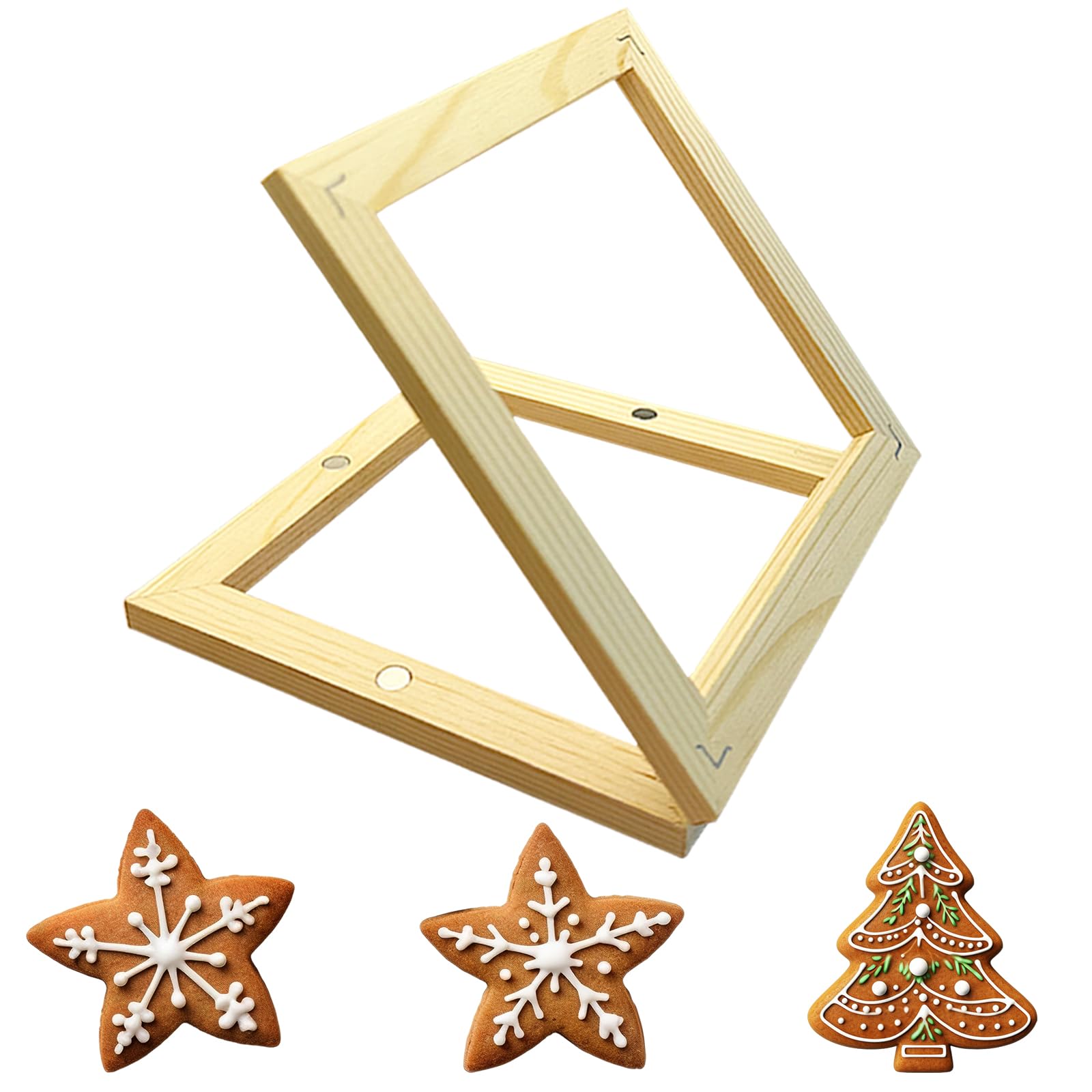 Olah-Olah Magnetic Cookie Stencils Holder, 5.7''X5.7'' Wooden Cookie Stencil Frame For Painting Stencils, Royal Icing Airbrush,