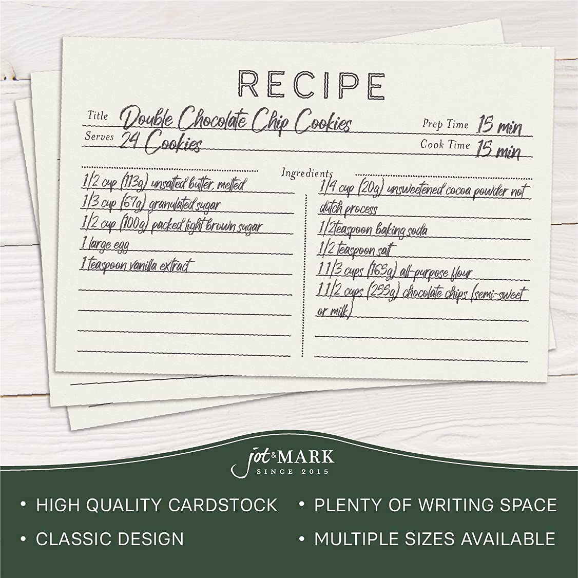 Jot & Mark Recipe Cards 4X6 Inches Blank Double Sided, 50 Count (Modern Minimal)