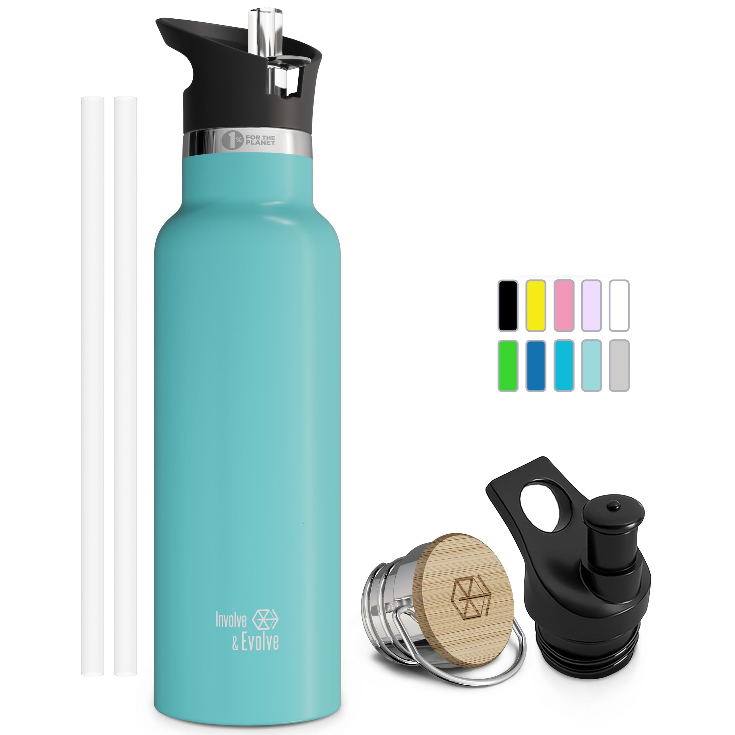 Kids Water Bottle Easy-Sip Straw Lid Leak-Proof Insulated Stainless Steel Thermos Perfect For School & Pickleball 3 Lids Bpa-Fre