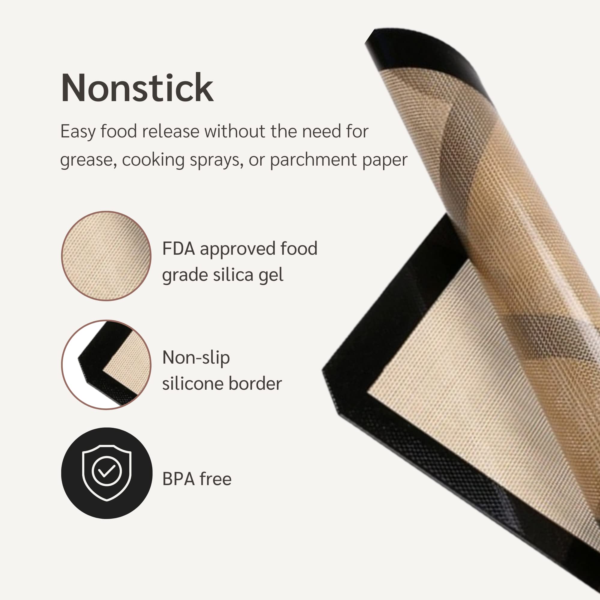 Happiels Non-Stick Baking Mats For 15Inch Sheets 2-Pack | Silicone Baking Mats 10X15 Inches