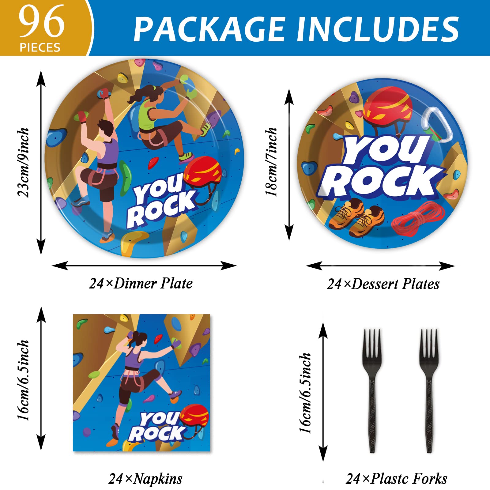 96 Pcs Rock Climbing Paper Plate And Napkins Supplies Tableware Disposable Climbing Camping Party Dinner Dessert Plates For Rock