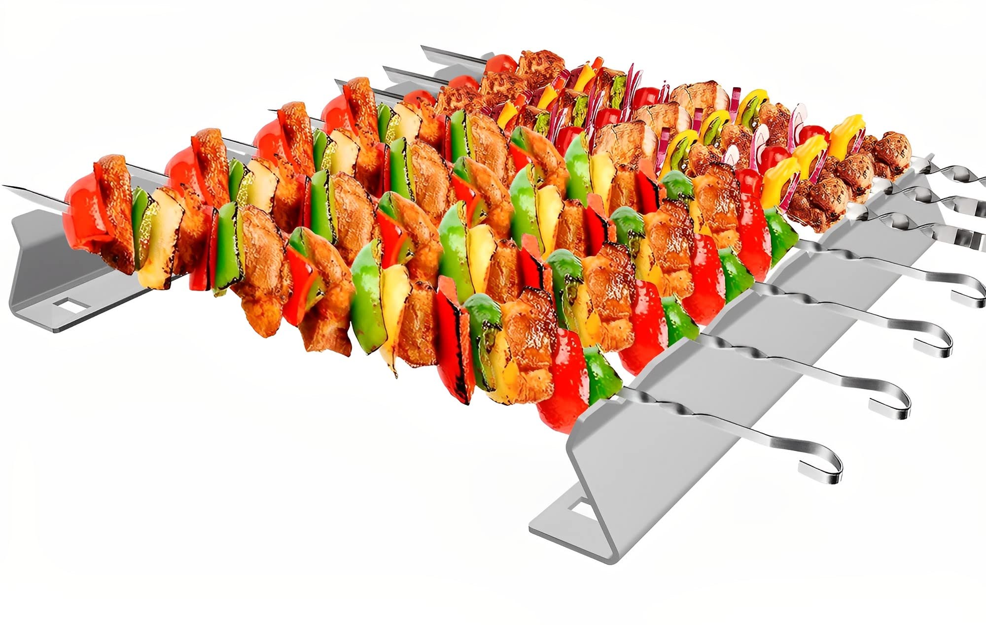 Barbecue Skewer Kabob Rack For Shish Kebab Skewers-Stainless Steel Compatible With Wood Round Steel Flat Or Bamboo Skewers Unive