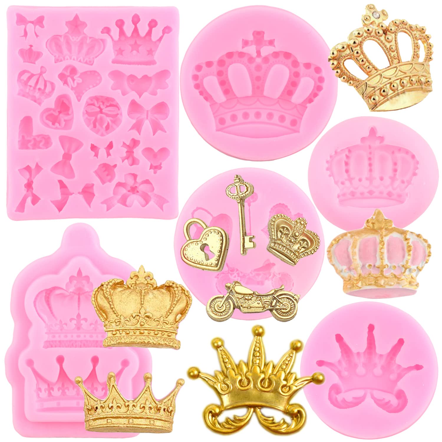 Rfghac Silicone Crown Fondant Candy Molds Bows Crown Heart Mold For Chocolate Cake Decoration Cupcake Topper Chocolate Gum Paste