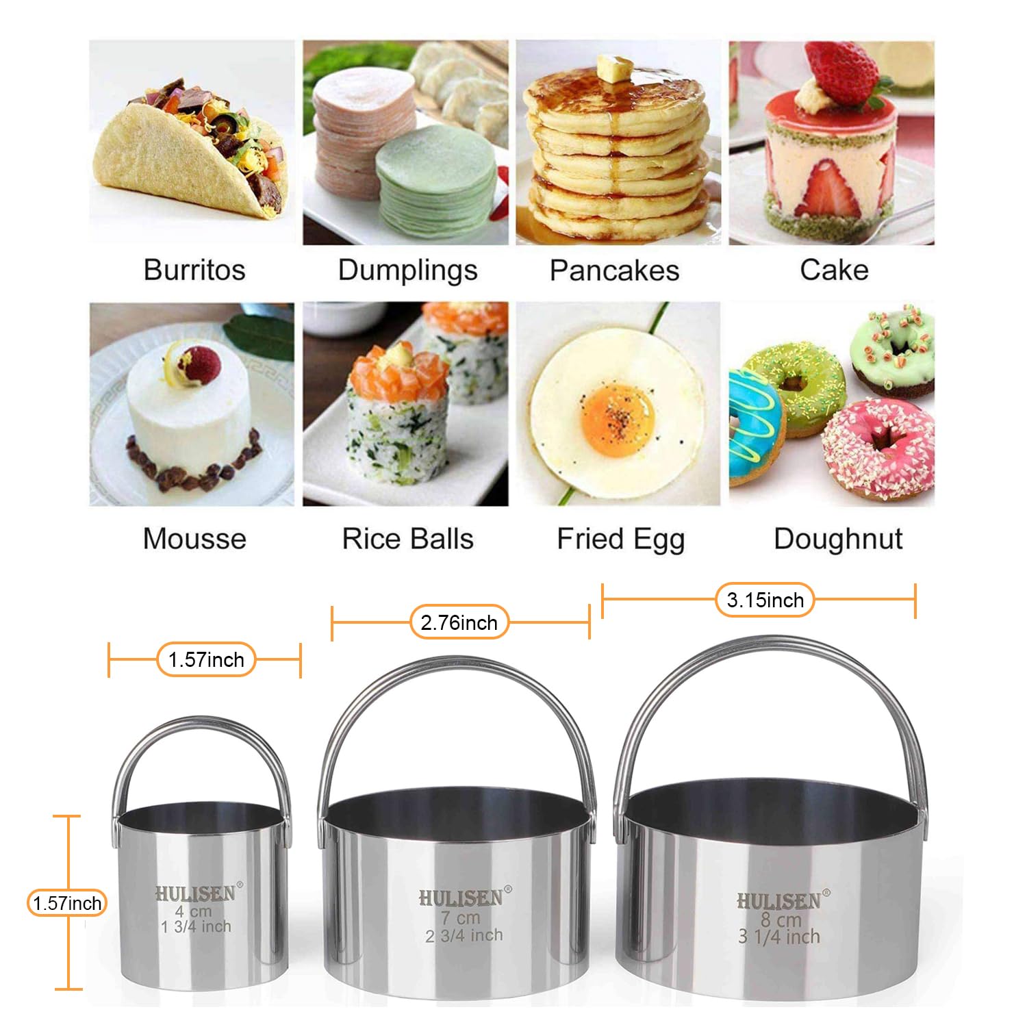 Hulisen Biscuit Cutter Set (3 Pieces/Set), Stainless Steel Round Cookies Cutter With Handle, Professional Baking Dough Tools, Gi