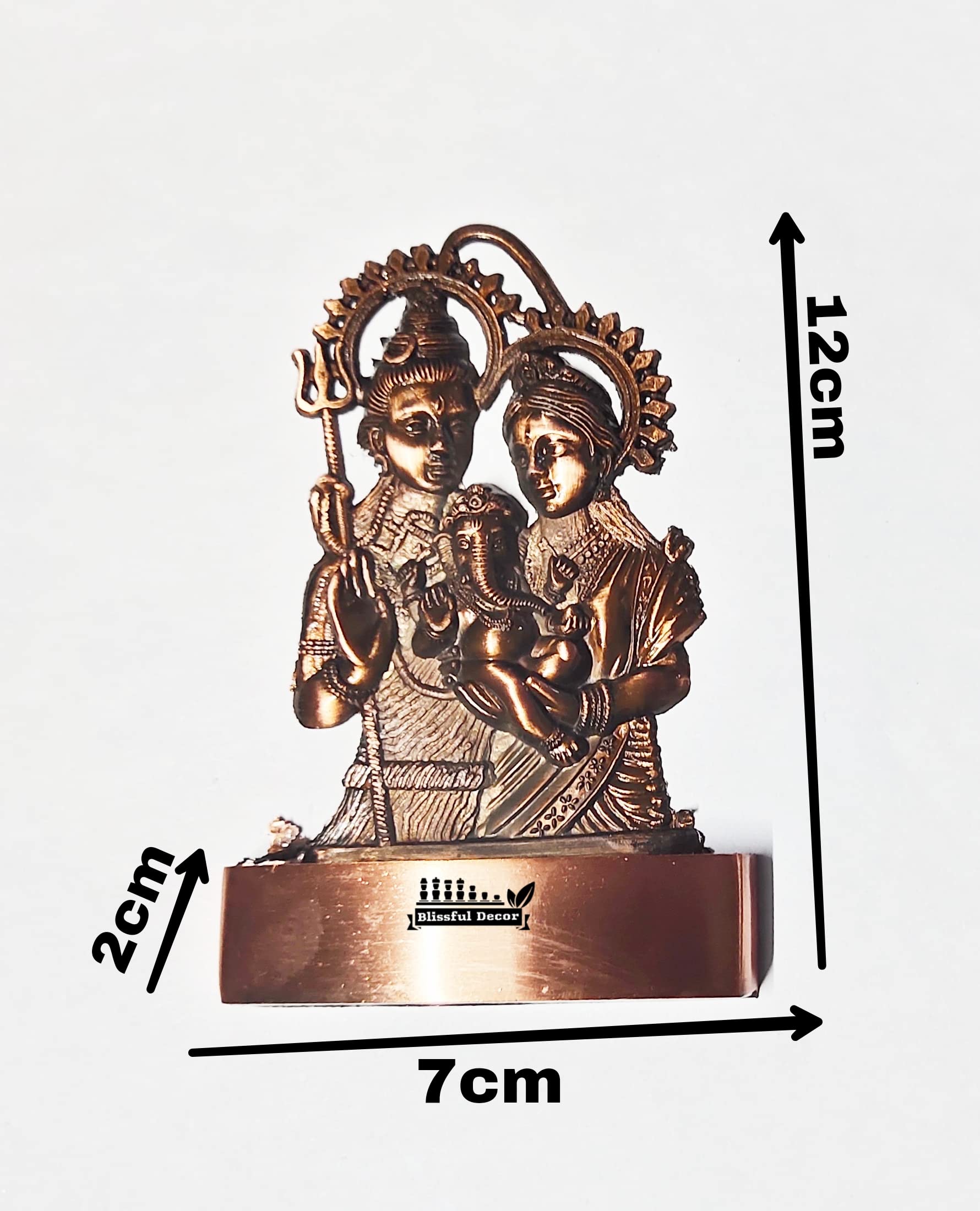 Blissful Decor Amishi Handicraft Metal Shiv parivar Statues | Copper Plated Shivji Parvati Ganesh Murti for Temple Pooja Home De