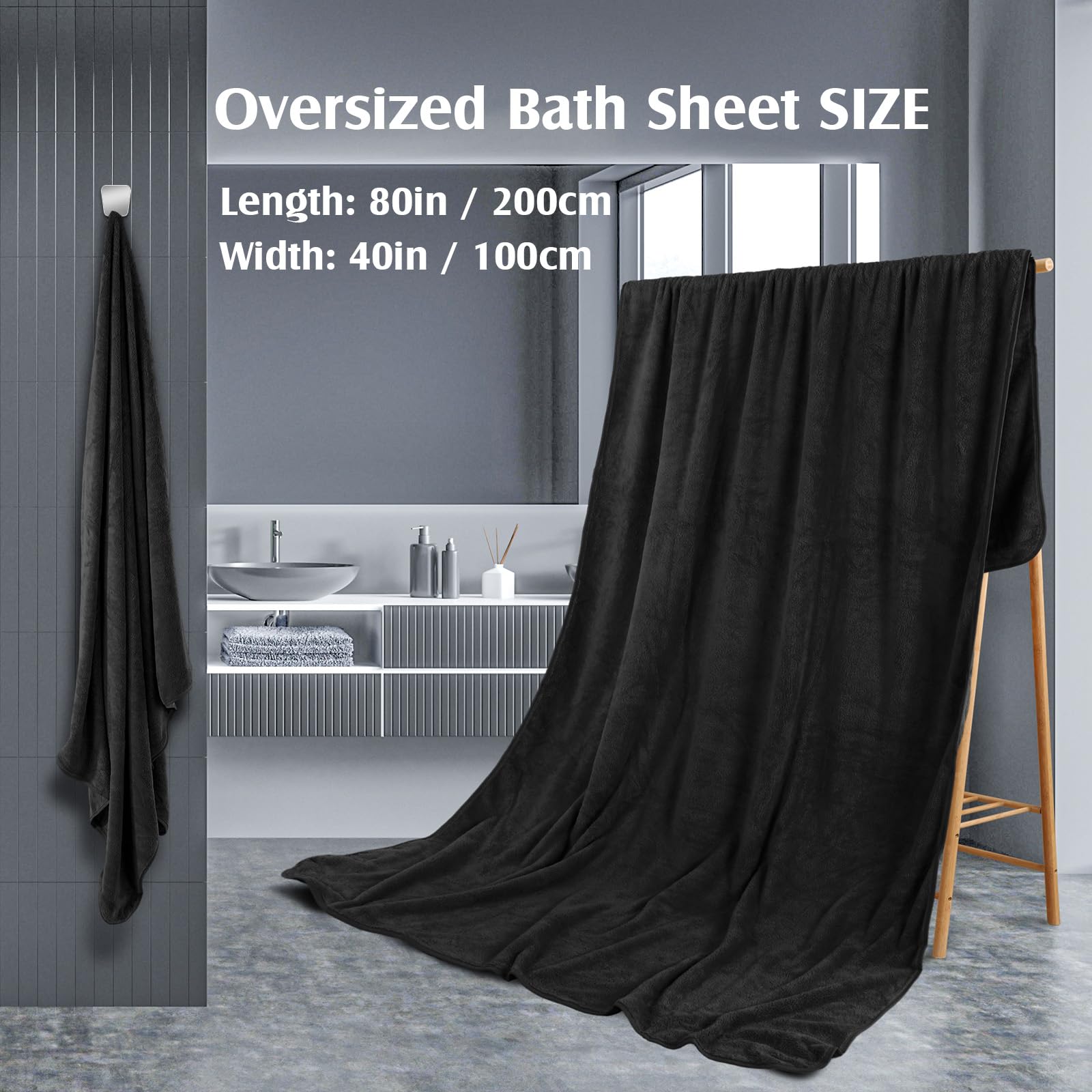 Preboun 4 Pcs Oversized Fleece Bath Towels, 40 X 80 Inch Bath Sheets Extra Large Microfiber Coral Velvet Highly Absorbent Towels